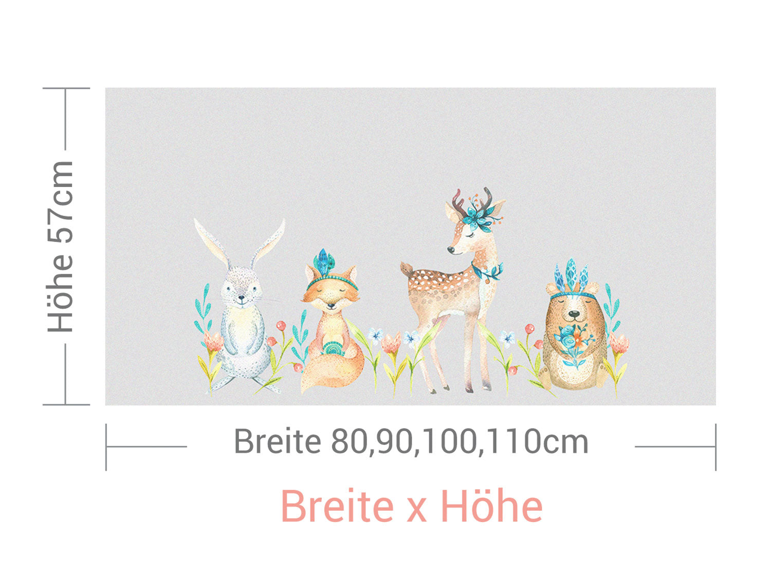 Tiermotive in Pastellfarben, Höhe 57 cm, Breite variabel.