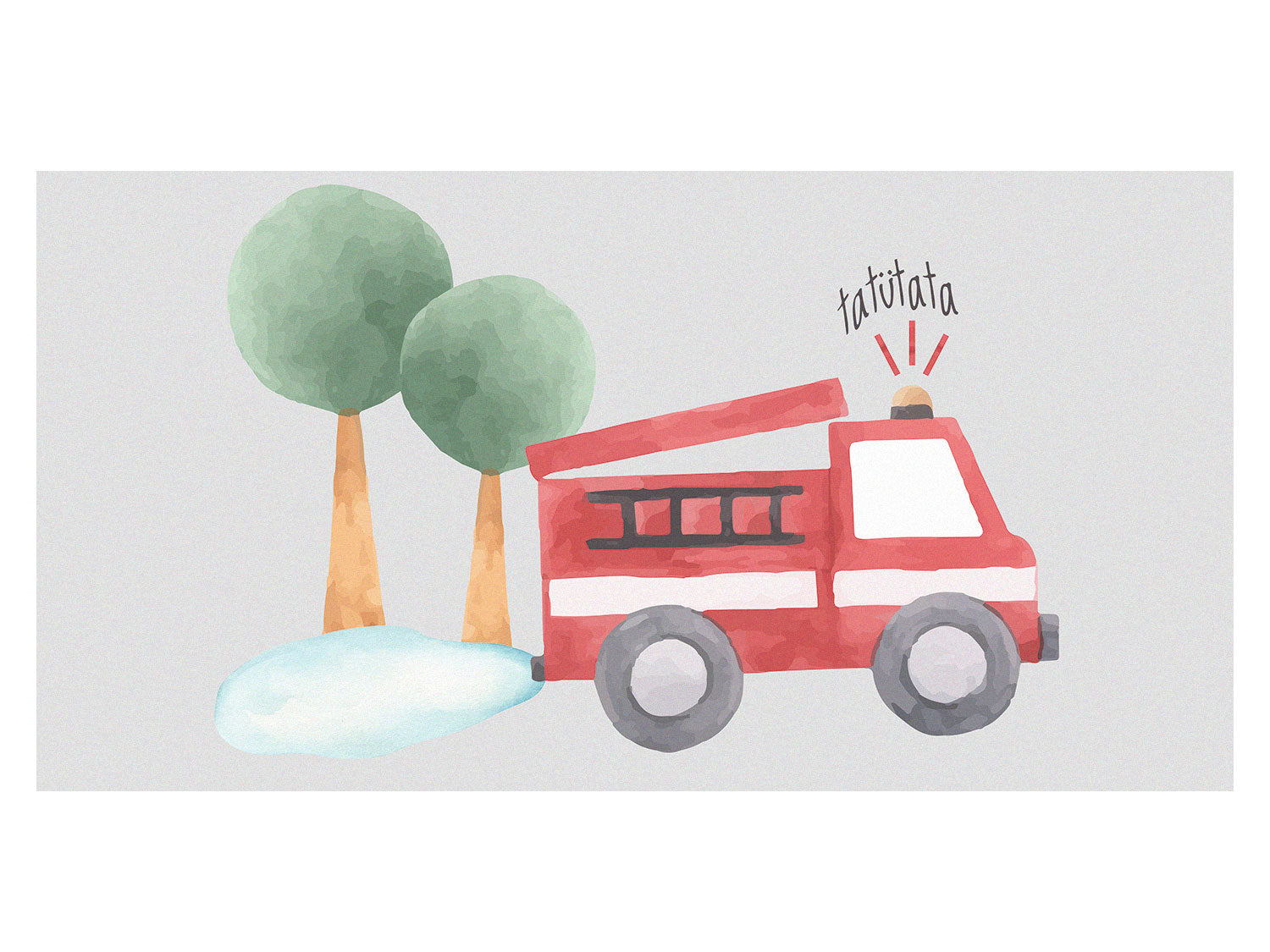 Rotes Feuerwehrfahrzeug mit Bäumen im Hintergrund.