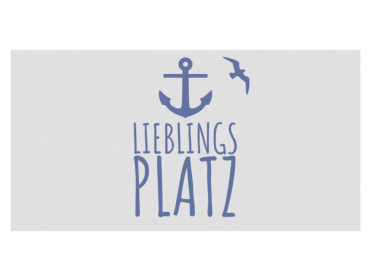 Lieblingsplatz Schriftzug in Blau mit Anker und Vogel.