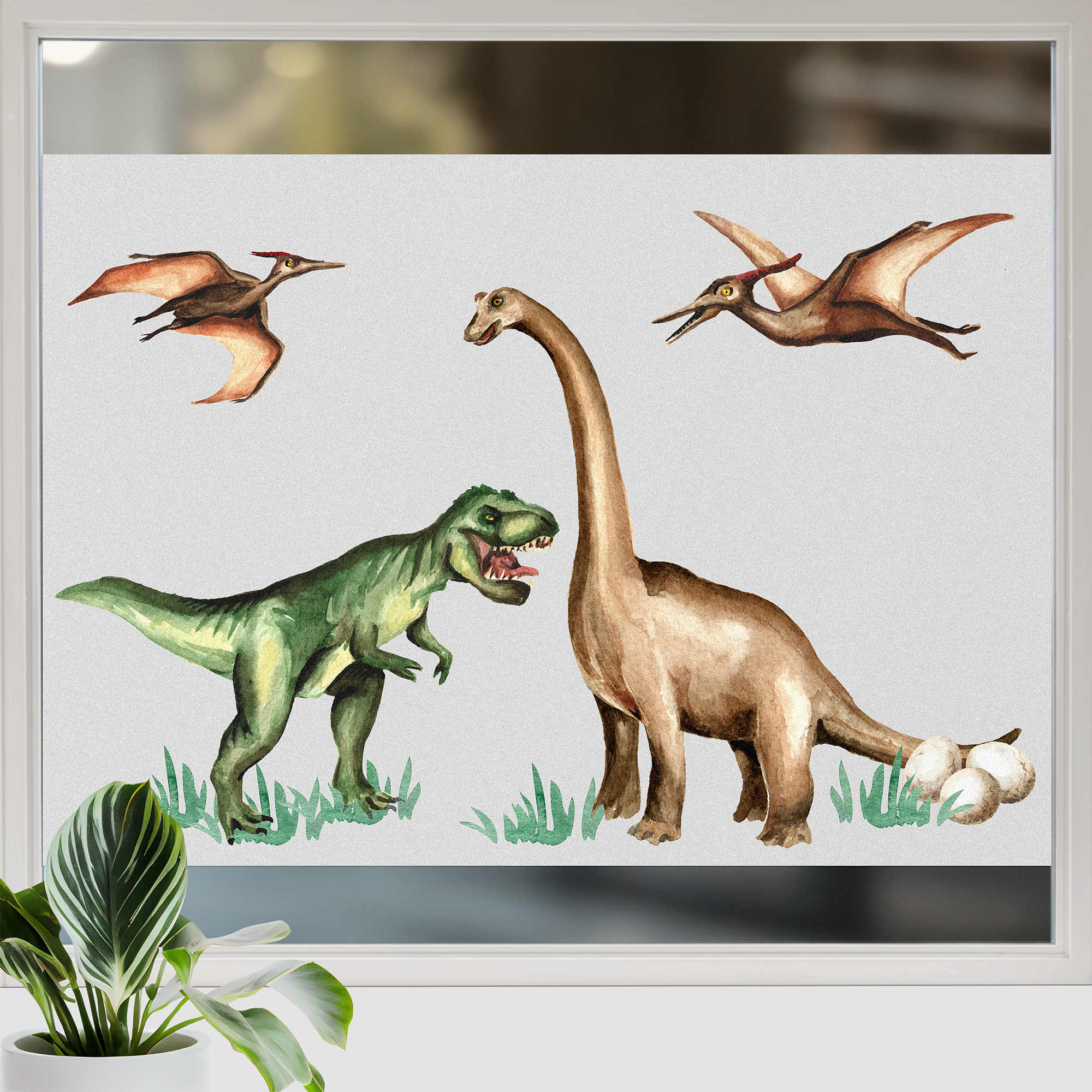 Fensterfolie Kinderzimmer Glasdekor Dinosaurier