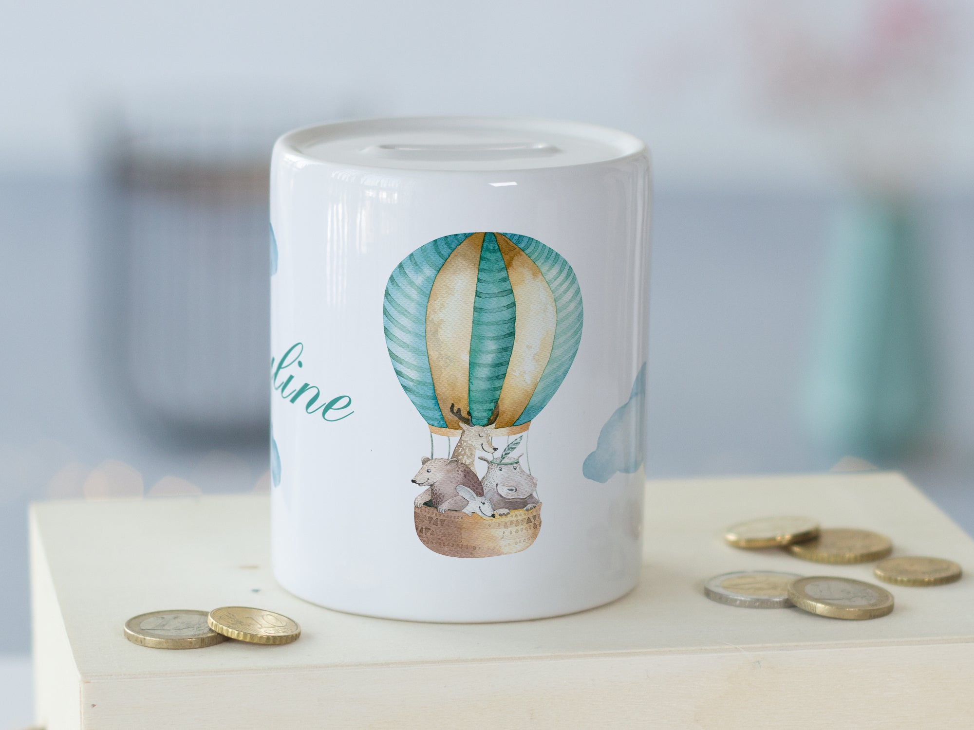 Spardose mit Luftballon-Motiv