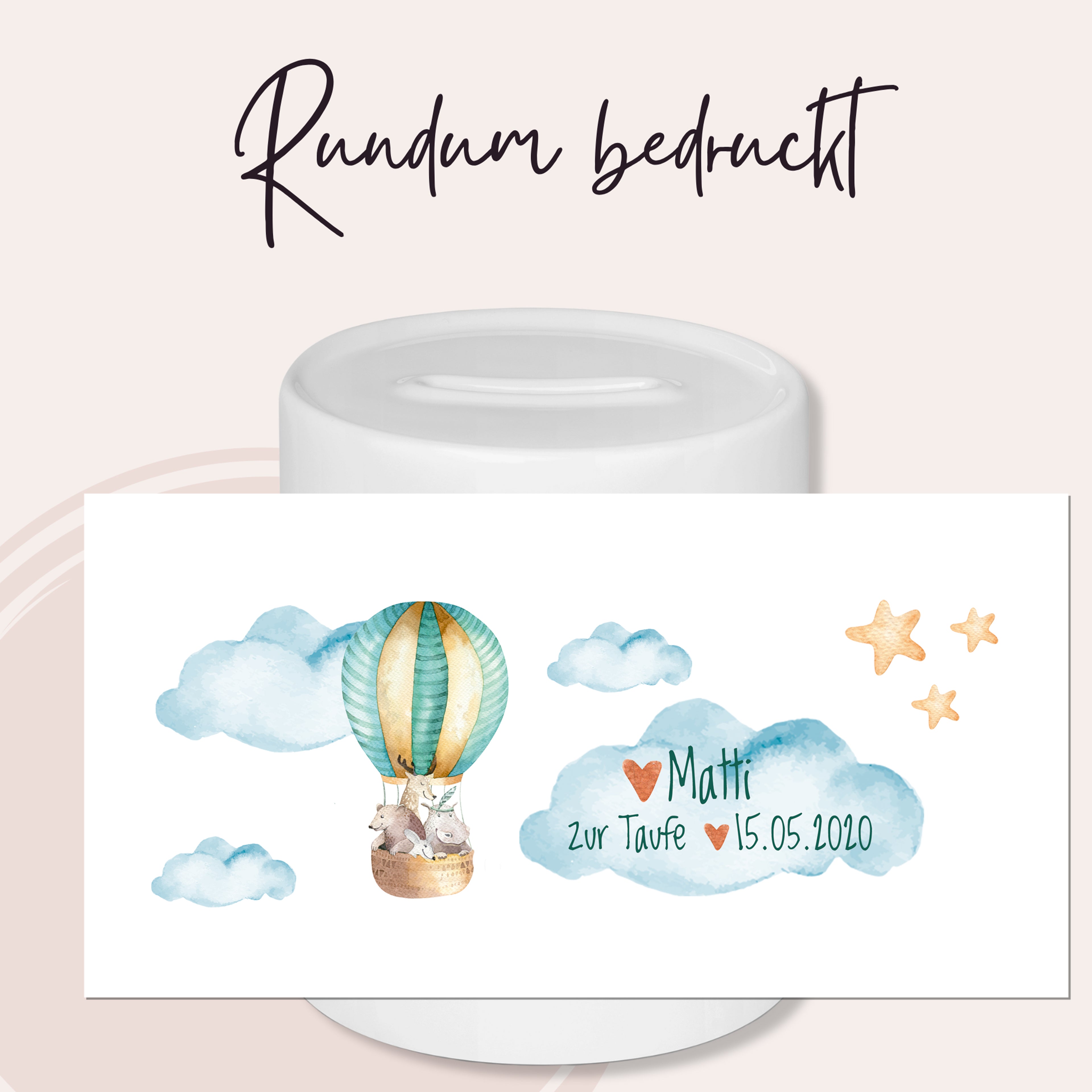 Spardose zur Taufe Heißluftballon