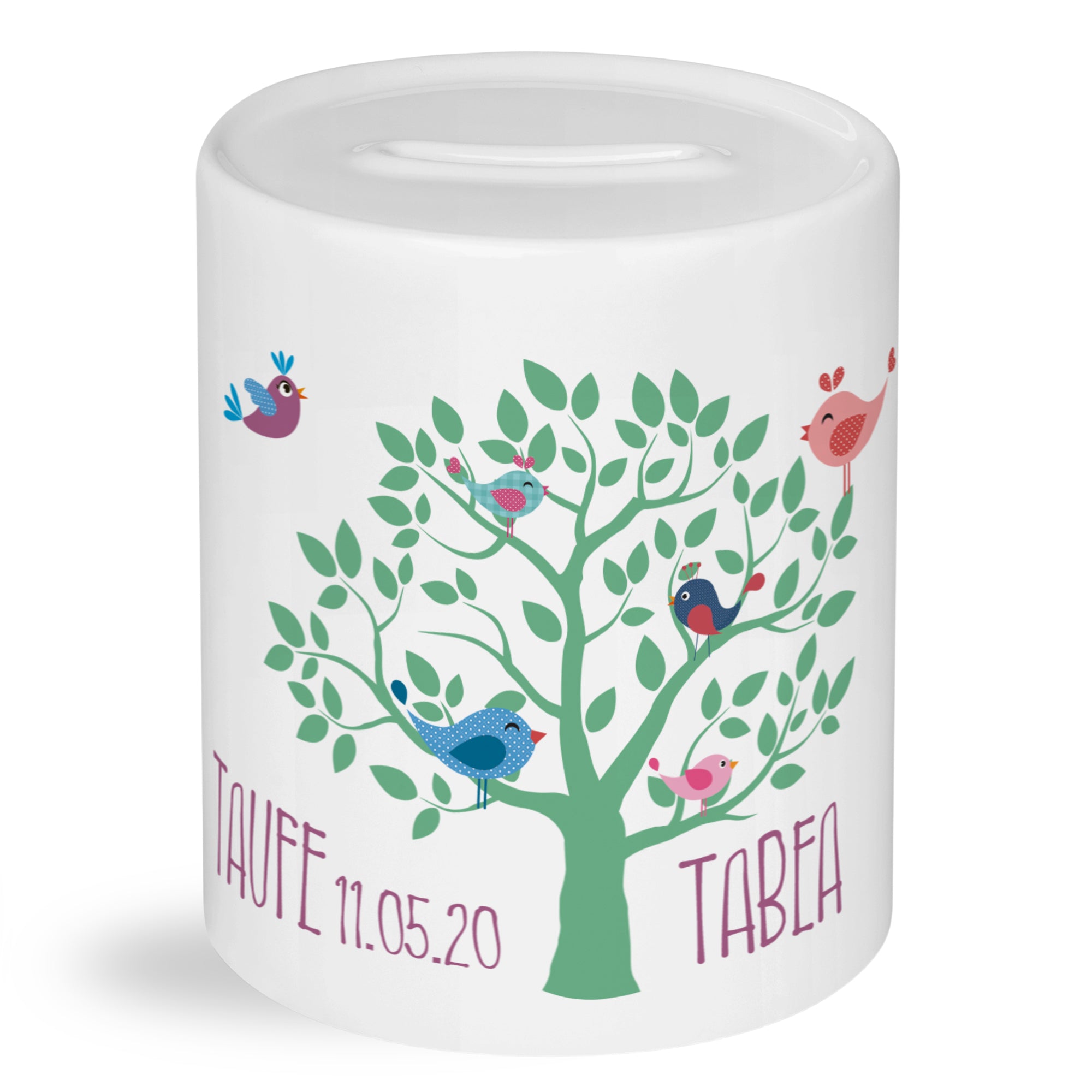 Spardose mit bunten Vögeln - Ein einzigartiges Taufgeschenk