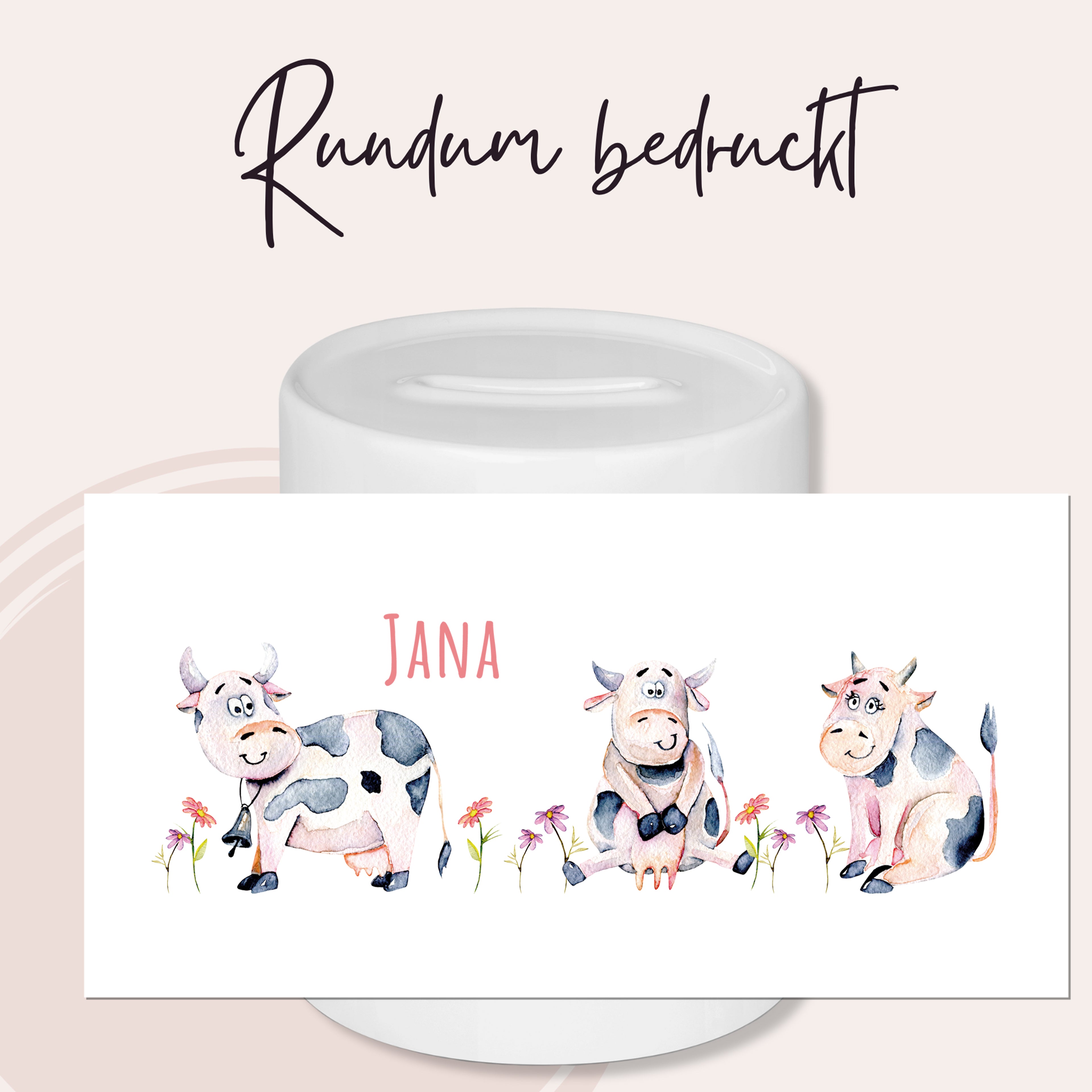 Spardose mit glücklicher Kuh