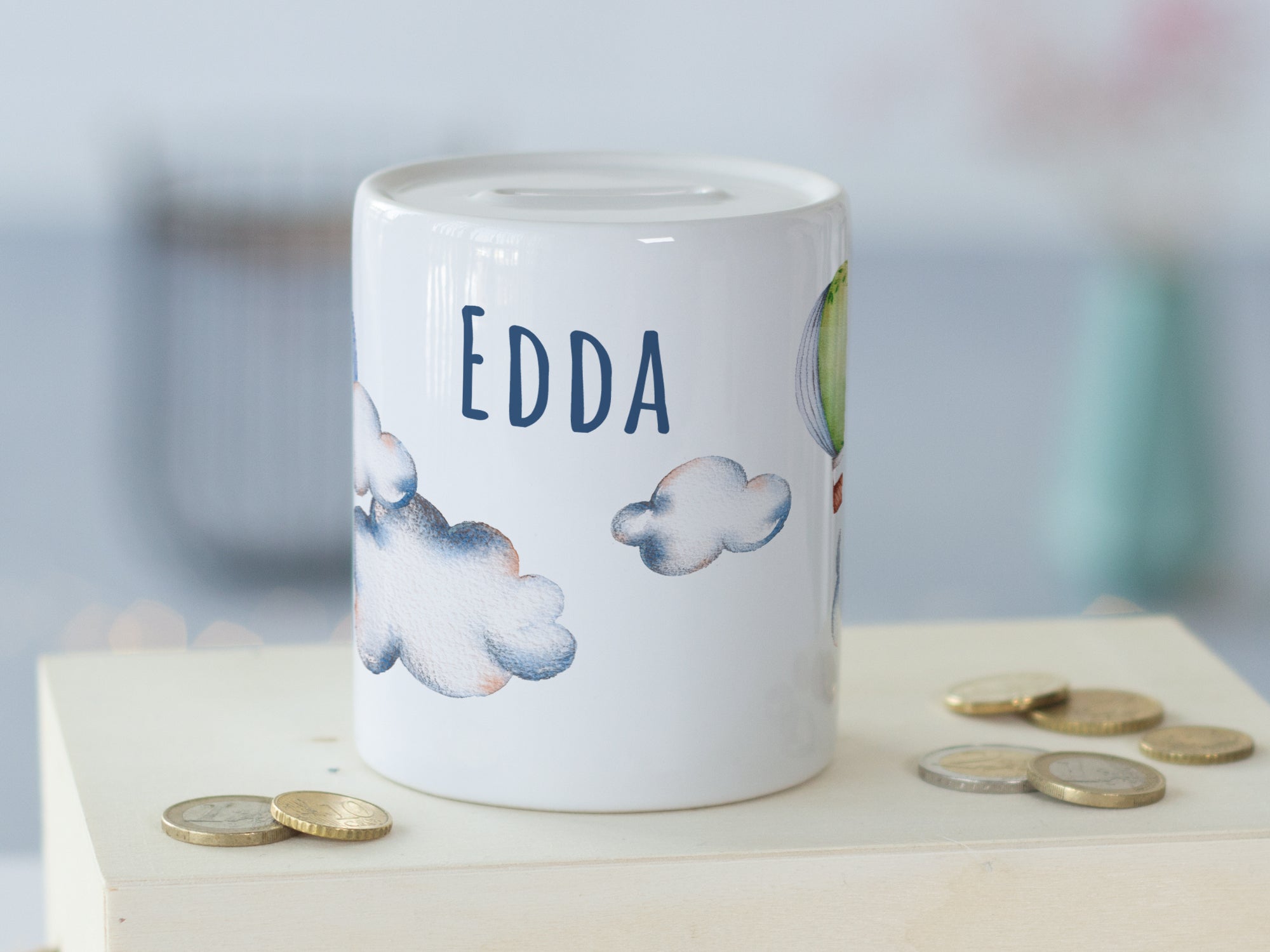 Spardose mit Luftballon-Motiv