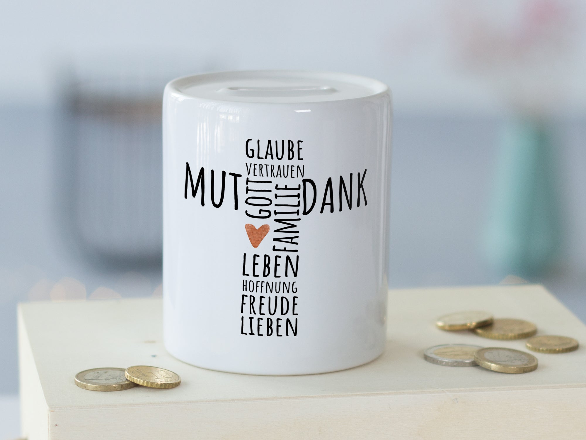 Spardose mit Motiv 'Mut und Dank' - Für positive Gedanken
