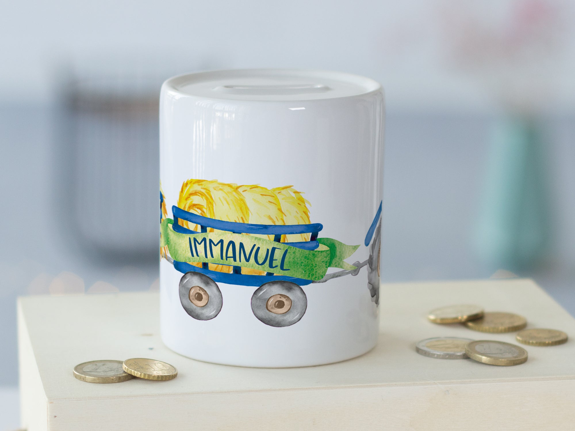 Spardose Traktor in blau