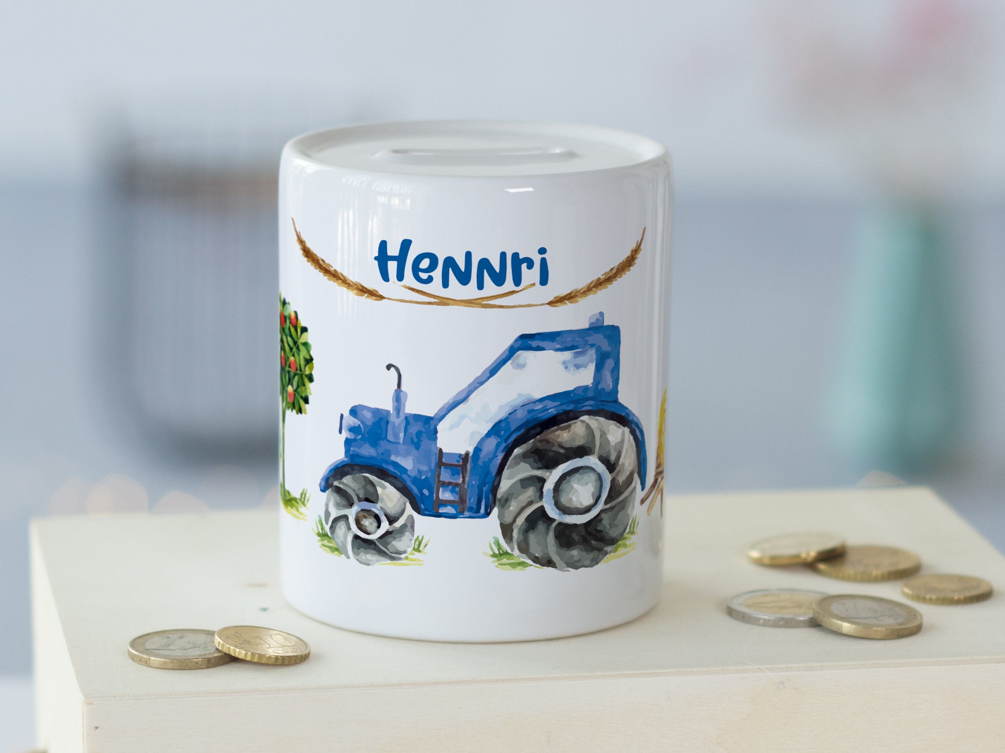 Spardose Traktor in blau