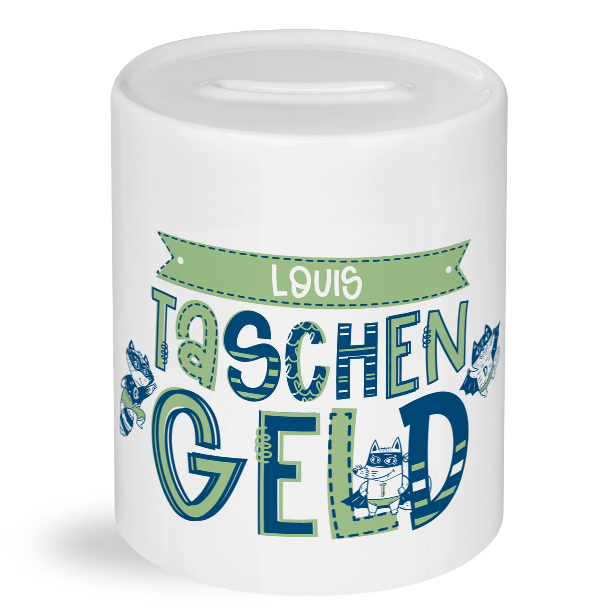 Spardose mit buntem Katzenmotiv