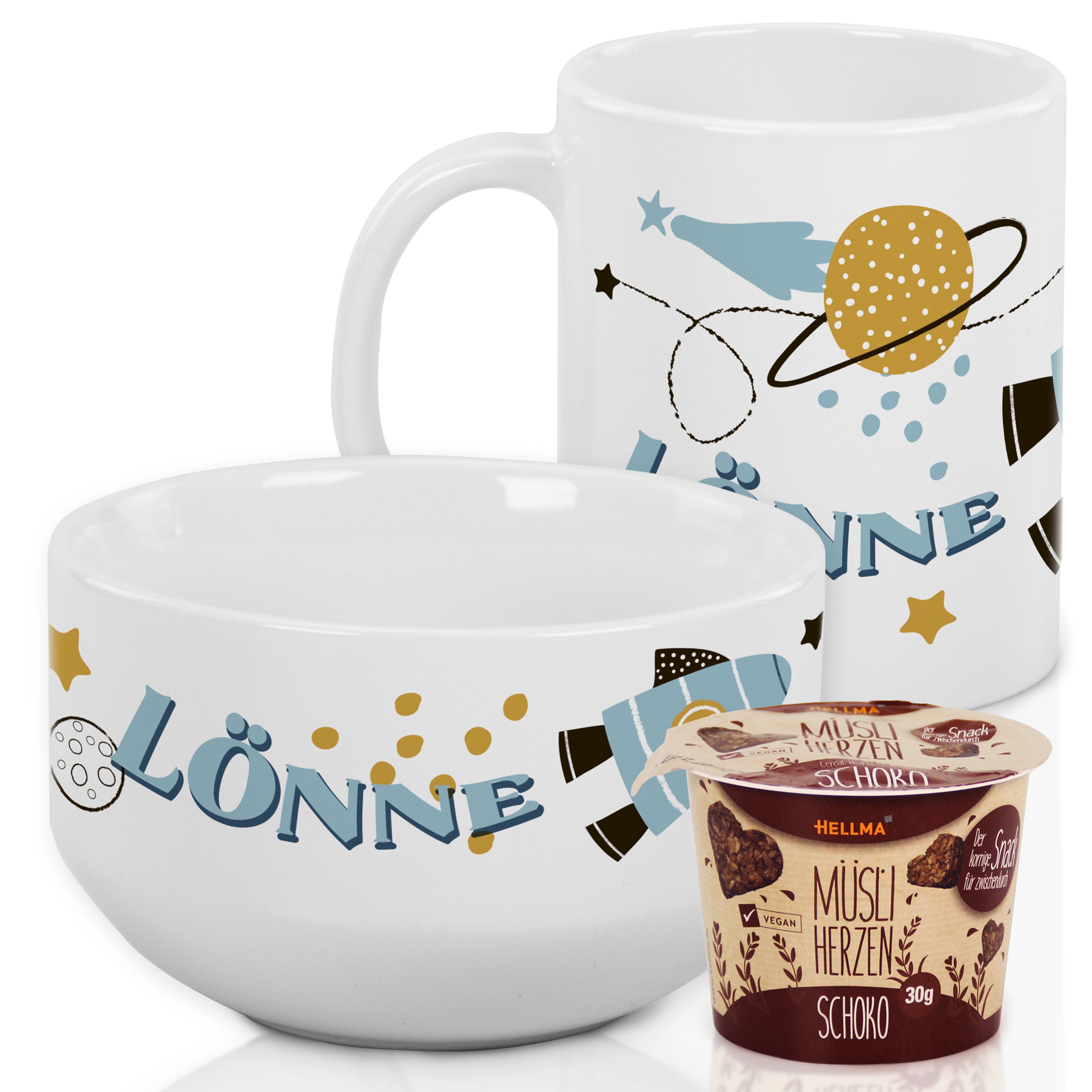 Frühstücksset Müslischale mit Tasse - Weltraum