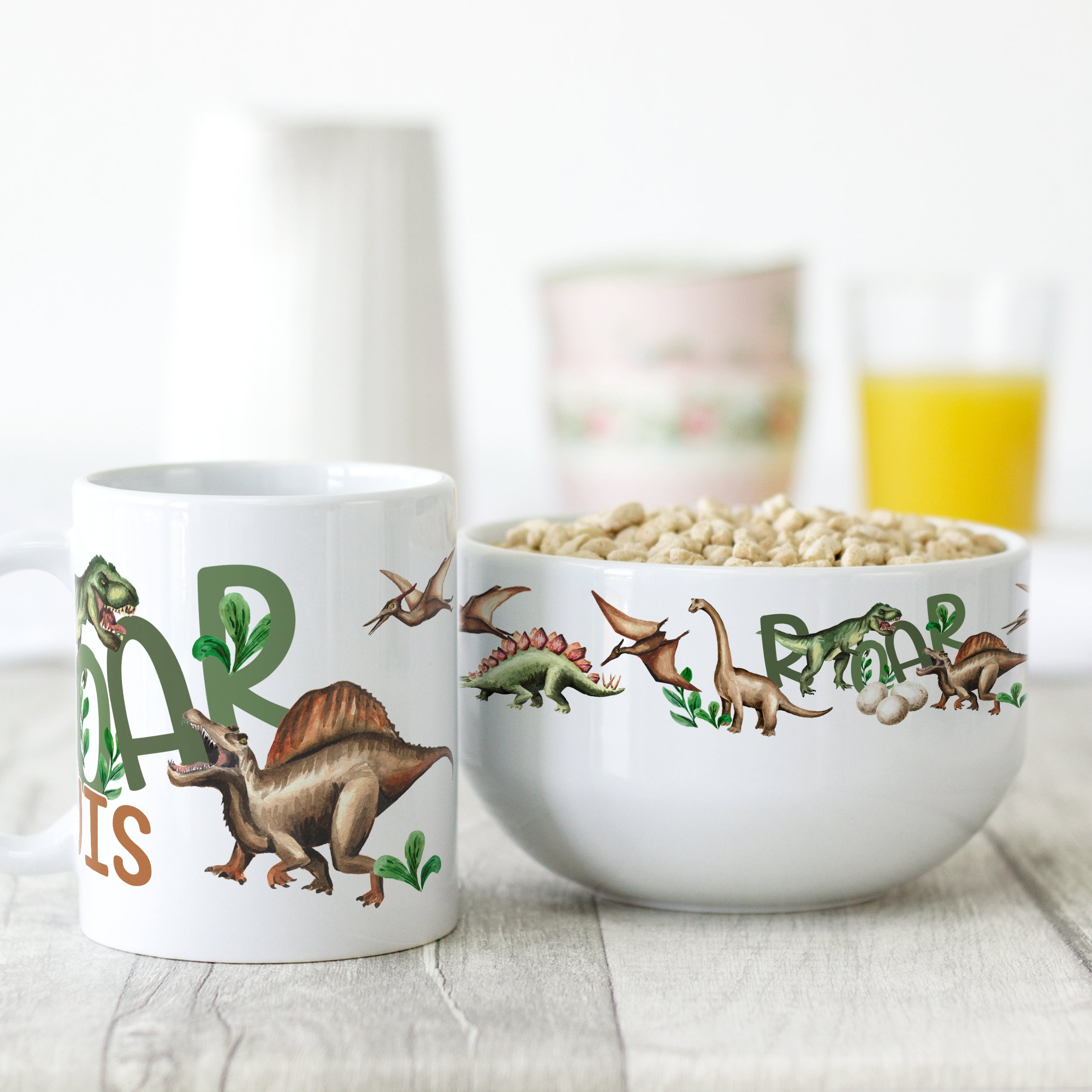 Frühstücksset Müslischale mit Tasse - Dino-Abenteuer für kleine Entdecker