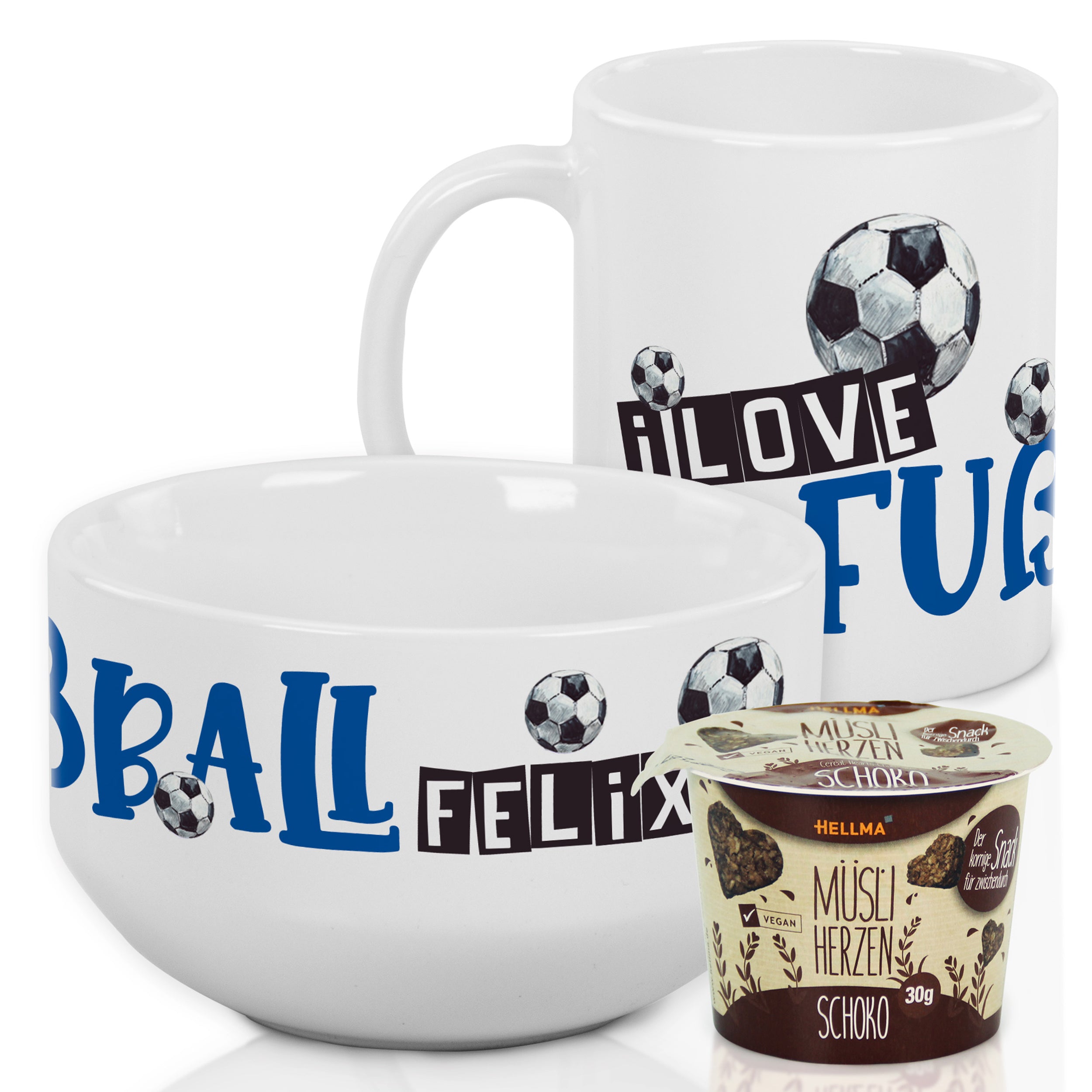 Frühstücksset Müslischale mit Tasse - Für kleine Fußballfans