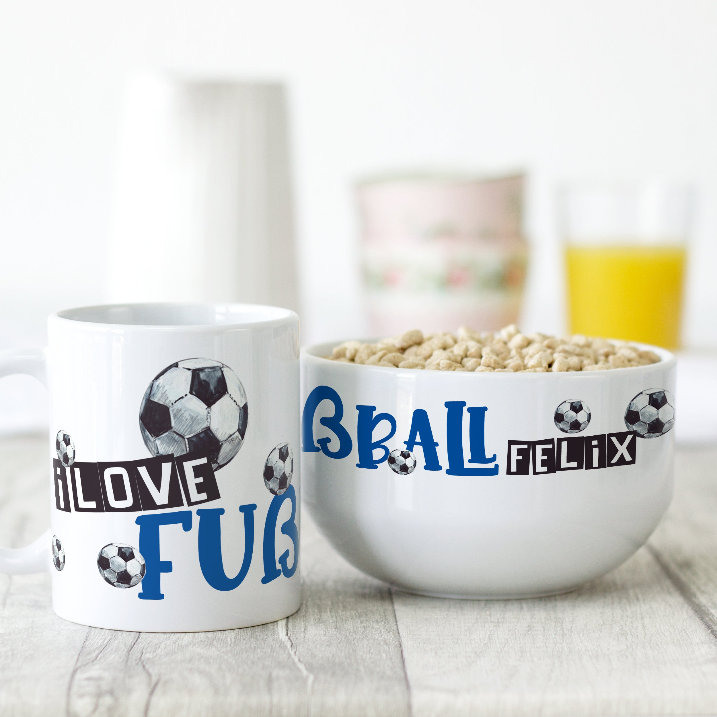 Frühstücksset Müslischale mit Tasse - Für kleine Fußballfans
