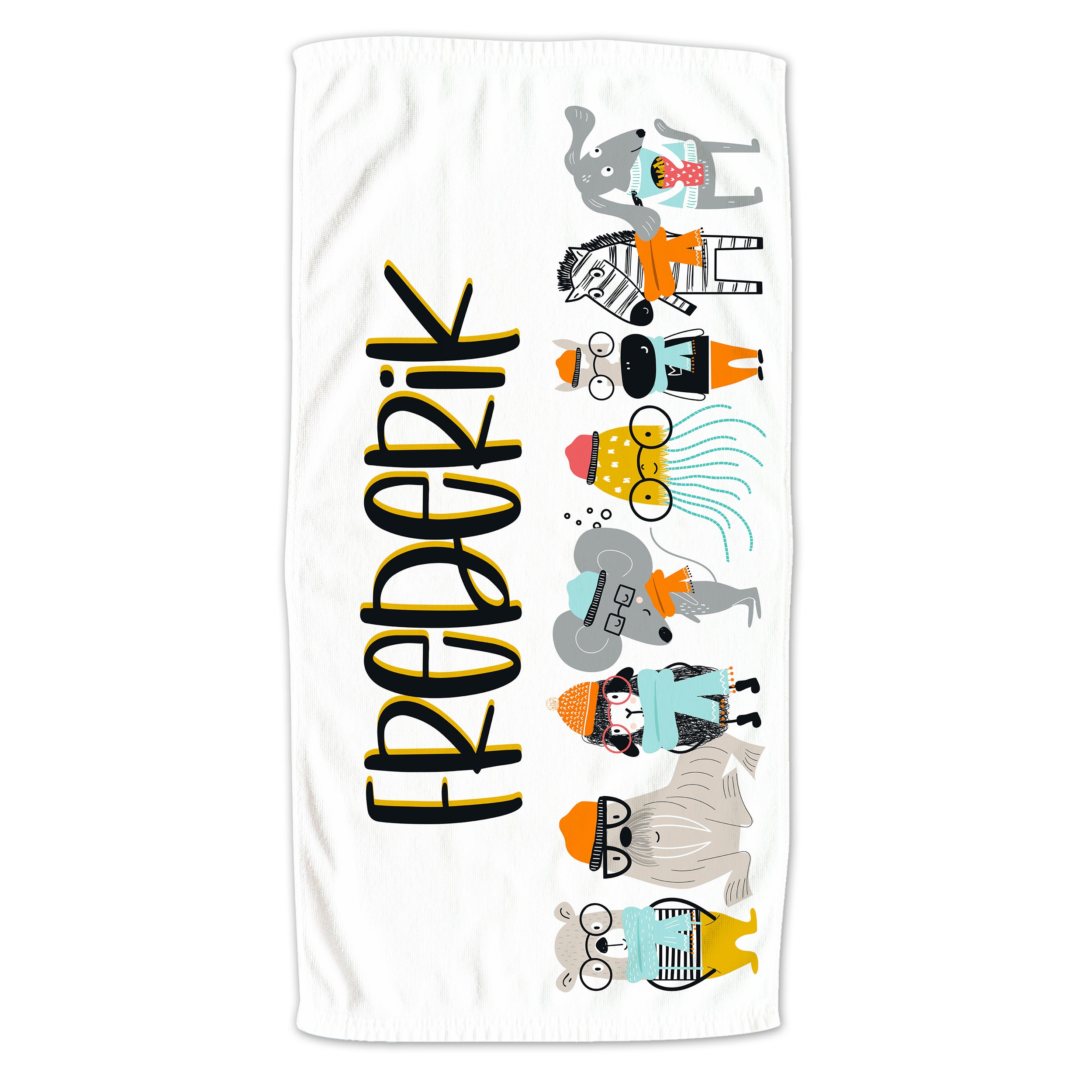 Handtuch mit bunten Tiermotiven