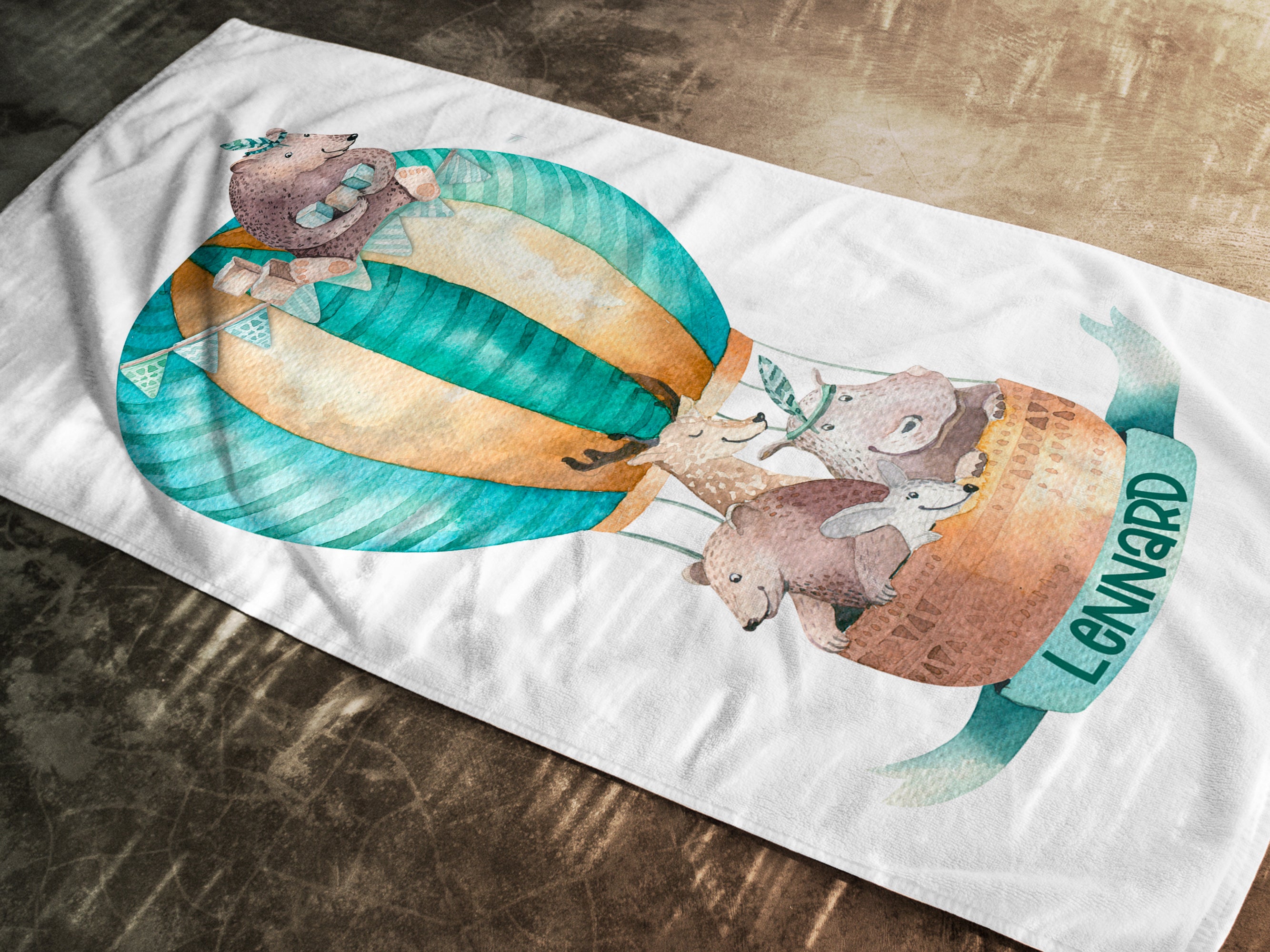 Handtuch mit Tieren im Heißluftballon