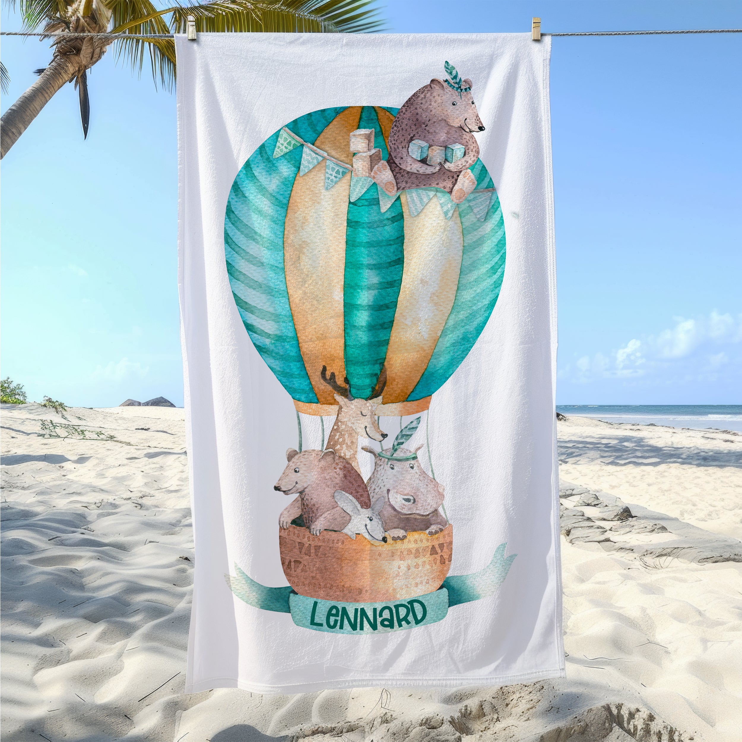 Handtuch mit Tieren im Heißluftballon