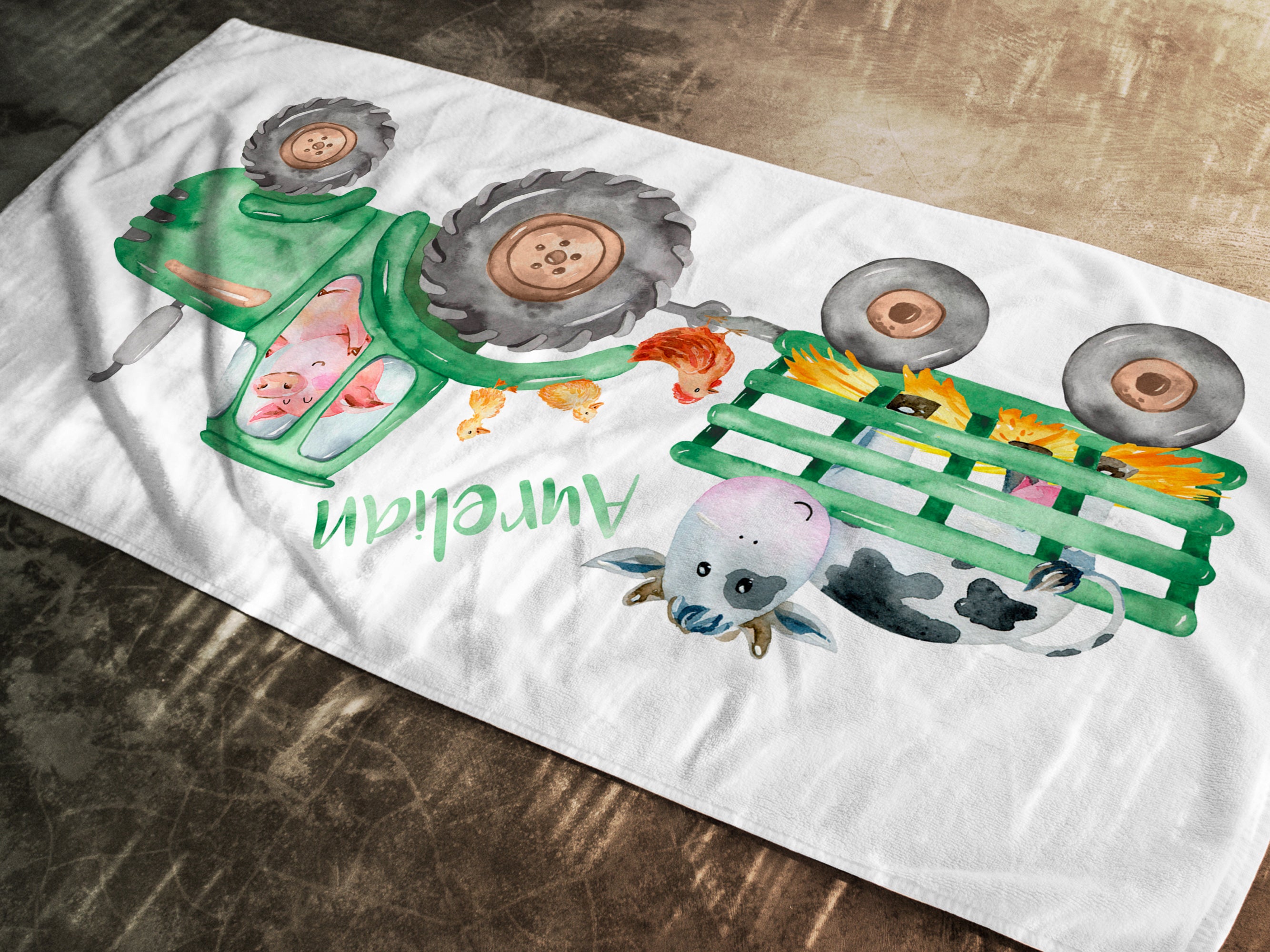 Handtuch Traktor mit Kuh