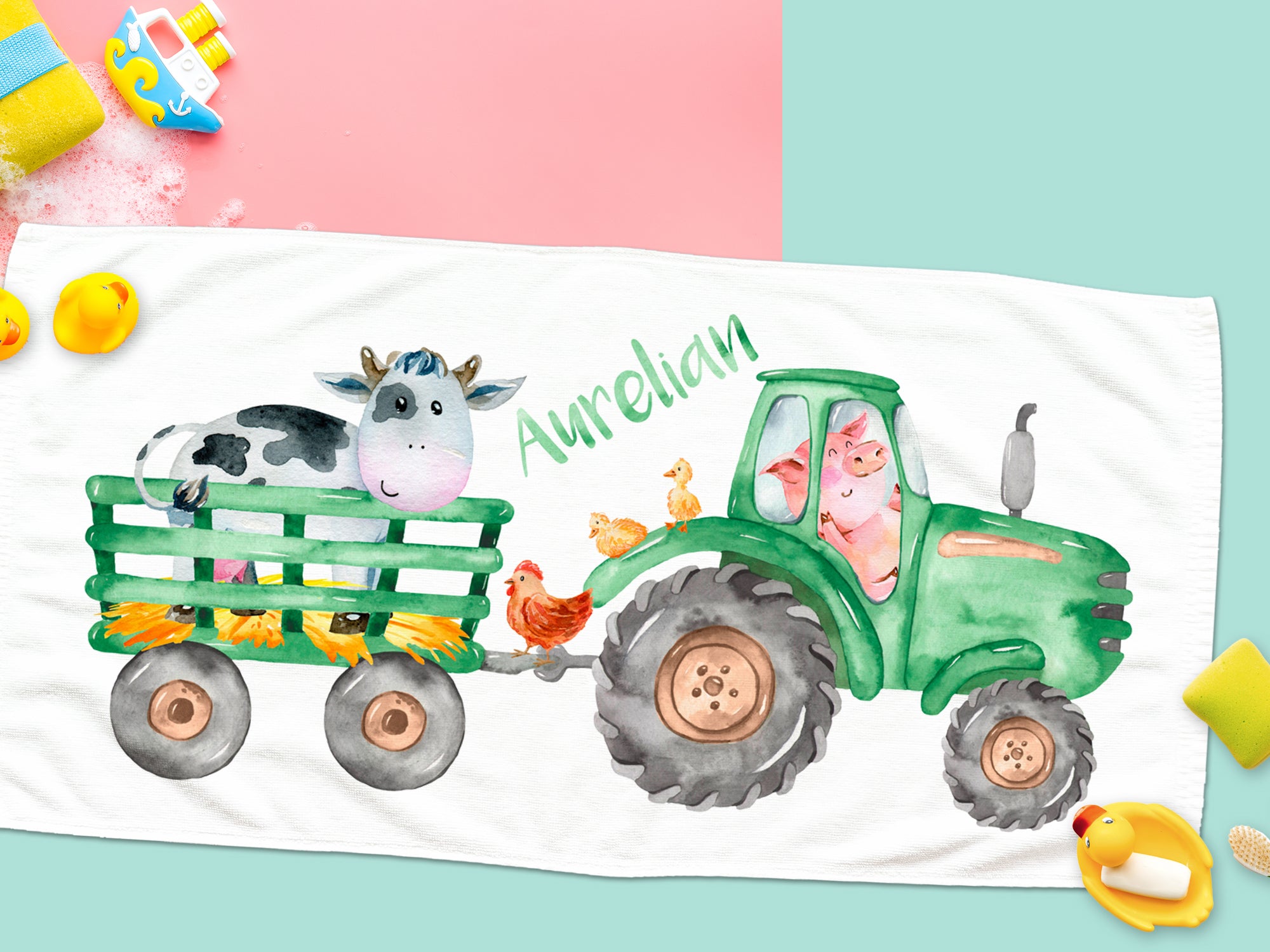 Handtuch Traktor mit Kuh