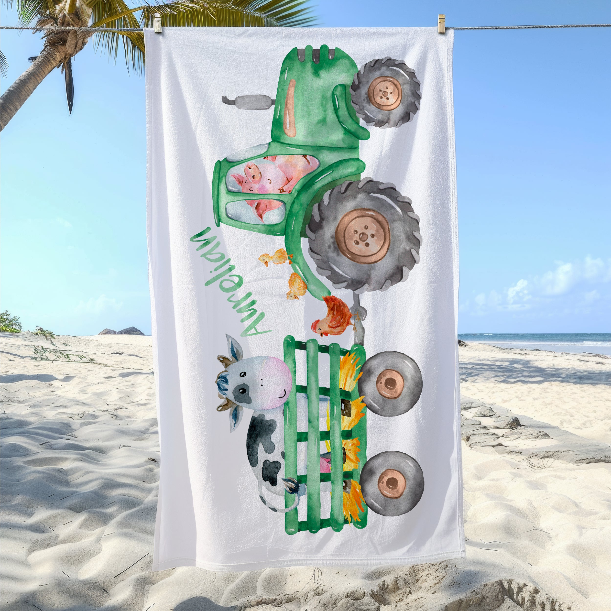 Handtuch Traktor mit Kuh