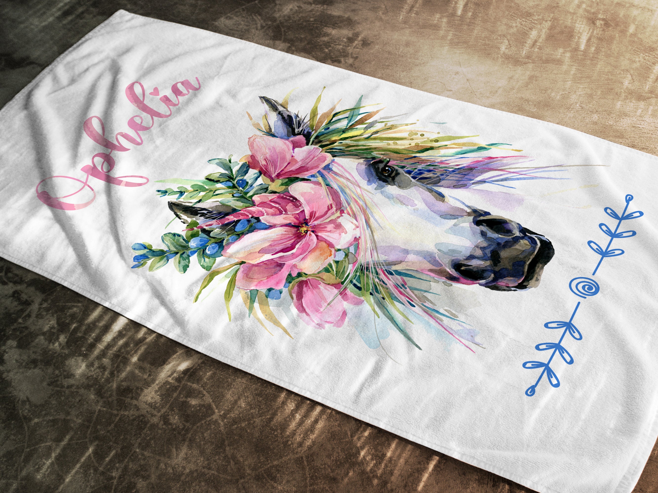 Handtuch Einhorn mit Blumen