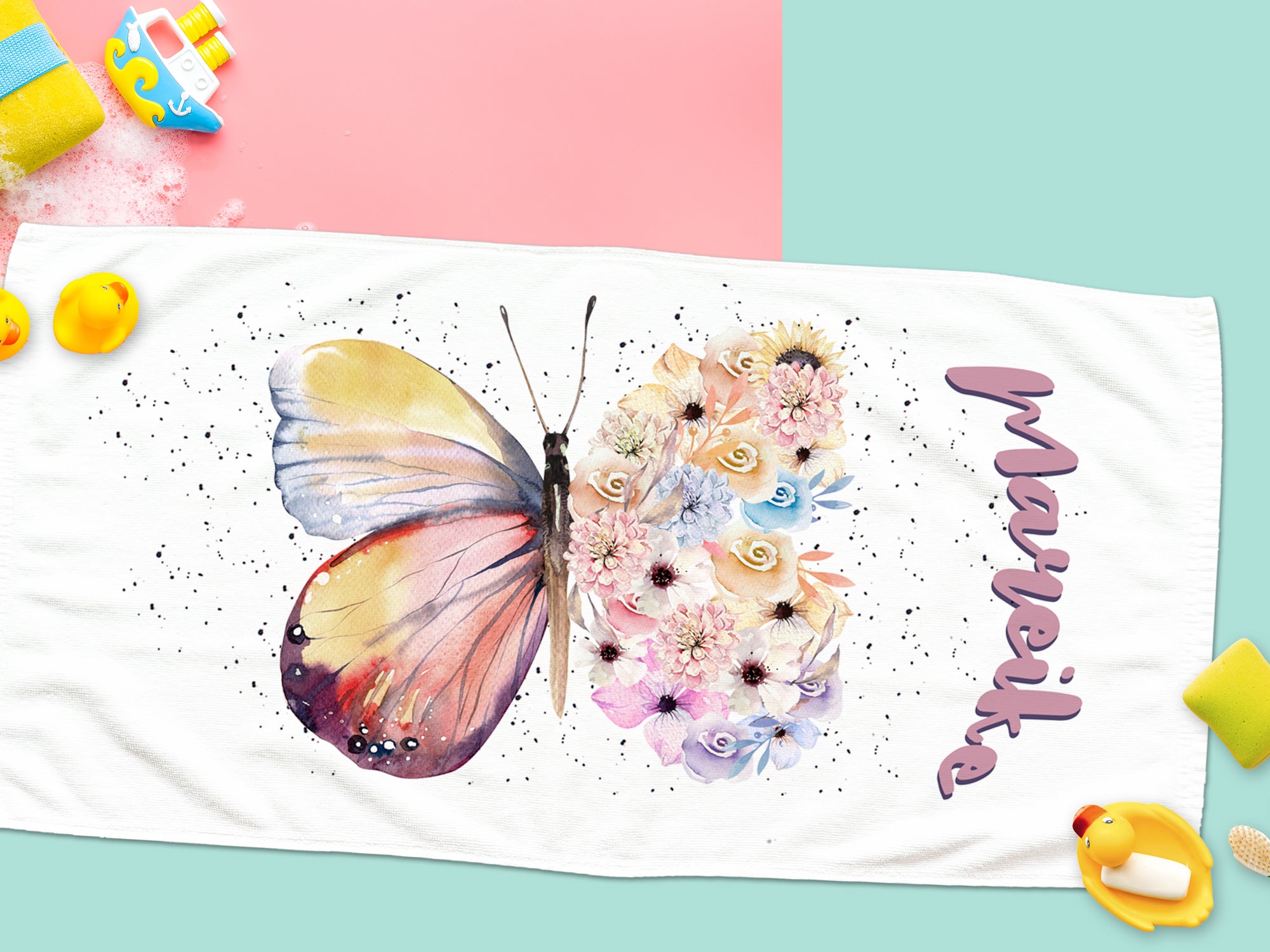 Handtuch mit Schmetterling und Blumen