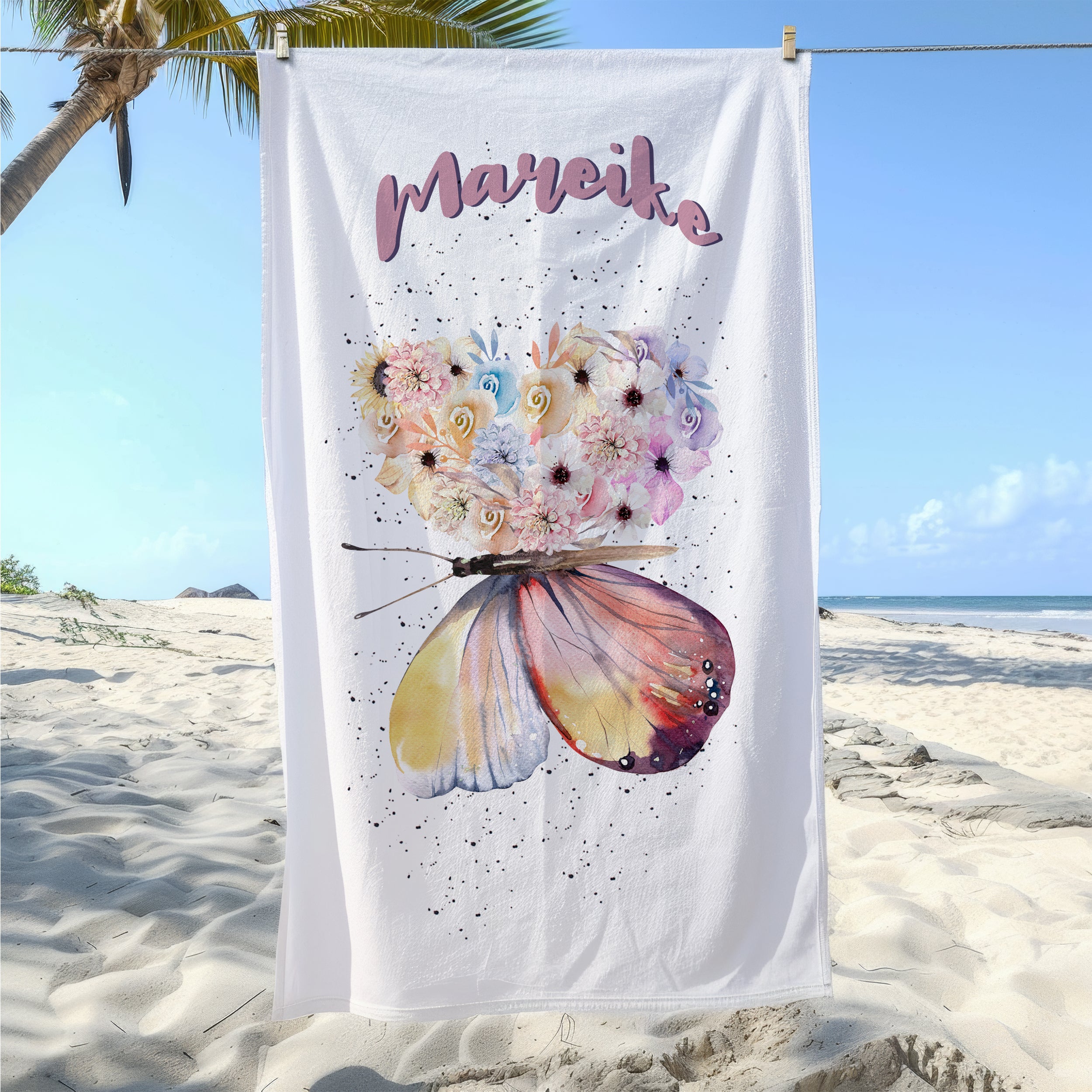 Handtuch mit Schmetterling und Blumen