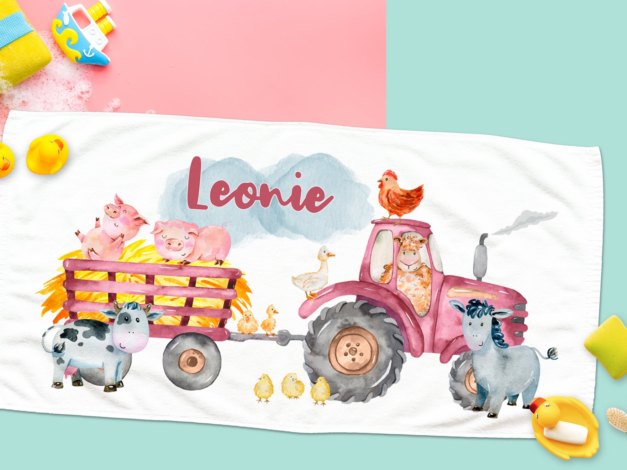 Handtuch Traktor mit Tieren