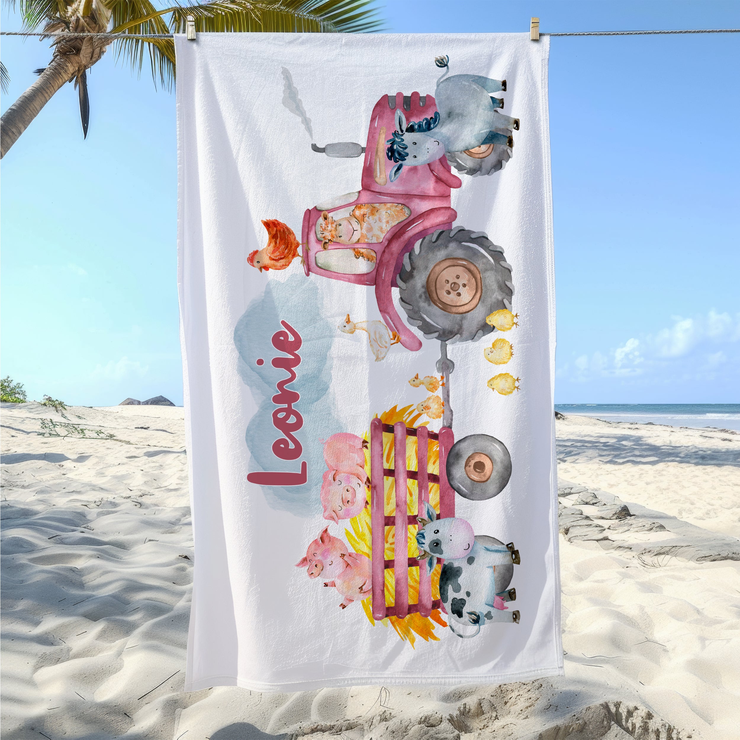 Handtuch Traktor mit Tieren