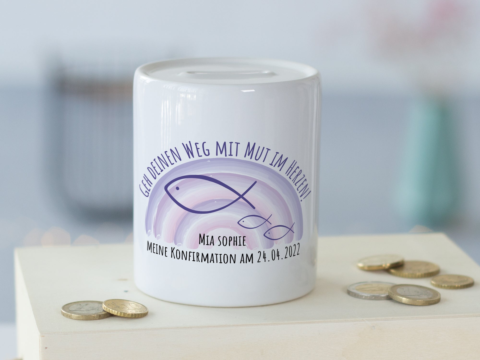 Spardose Fische zur Konfirmation