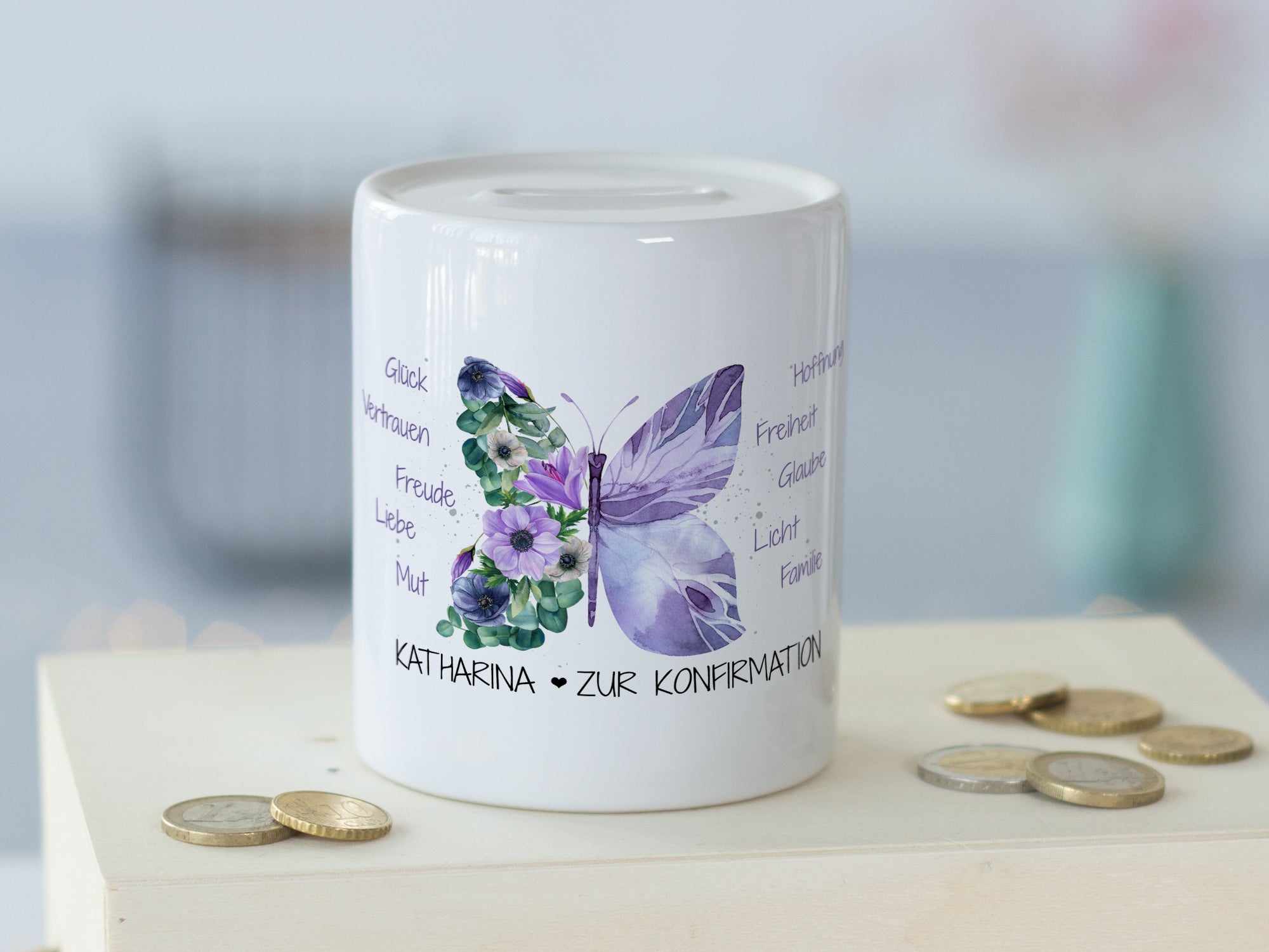 Spardose Schmetterling zur Konfirmation