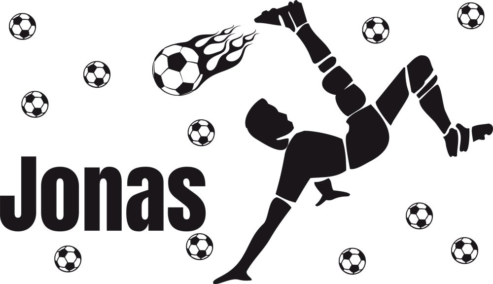 Wandtattoo Fußballer mit Wunschnamen & Bällen