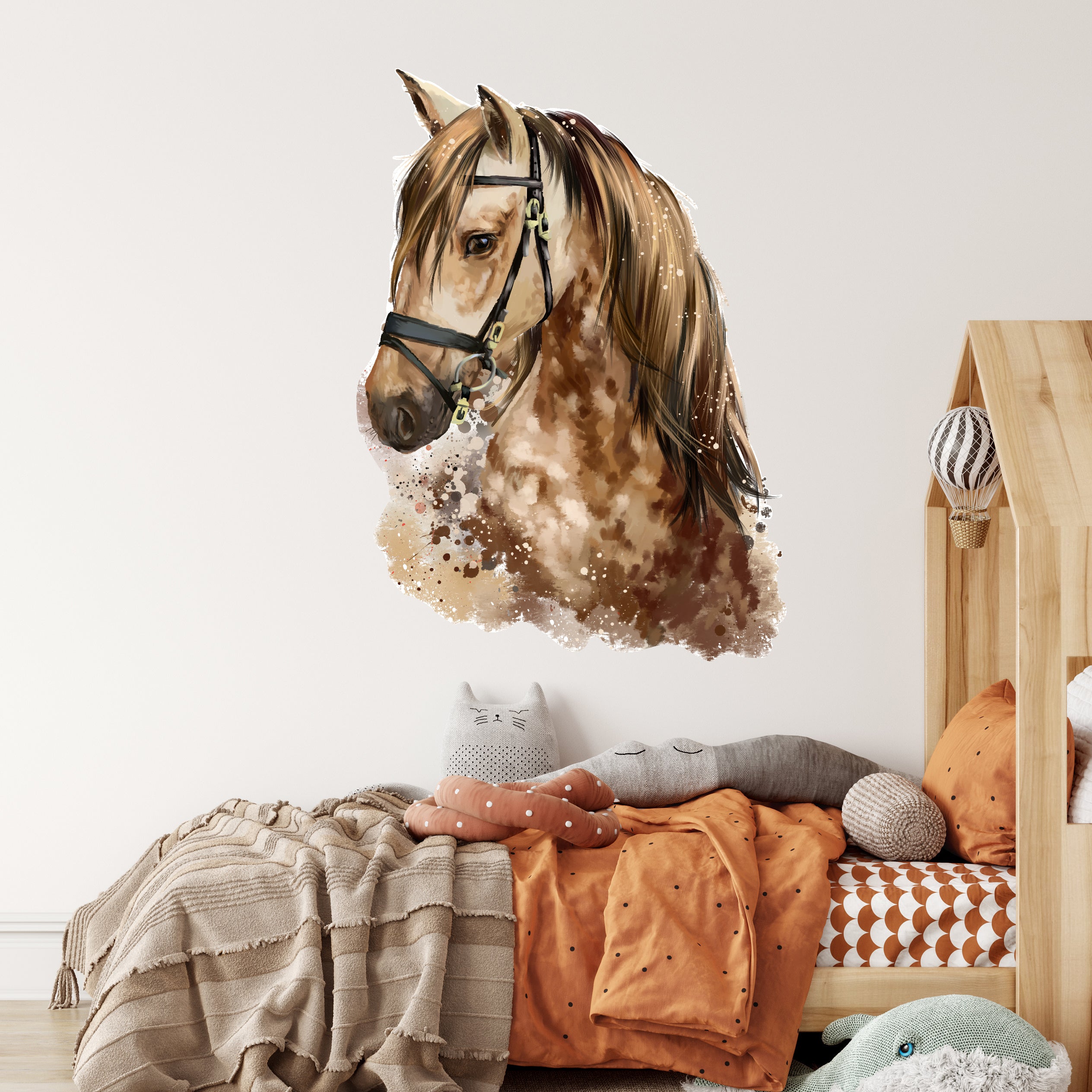 Braunes Pferde-Wandbild mit Mähne und Halfter.