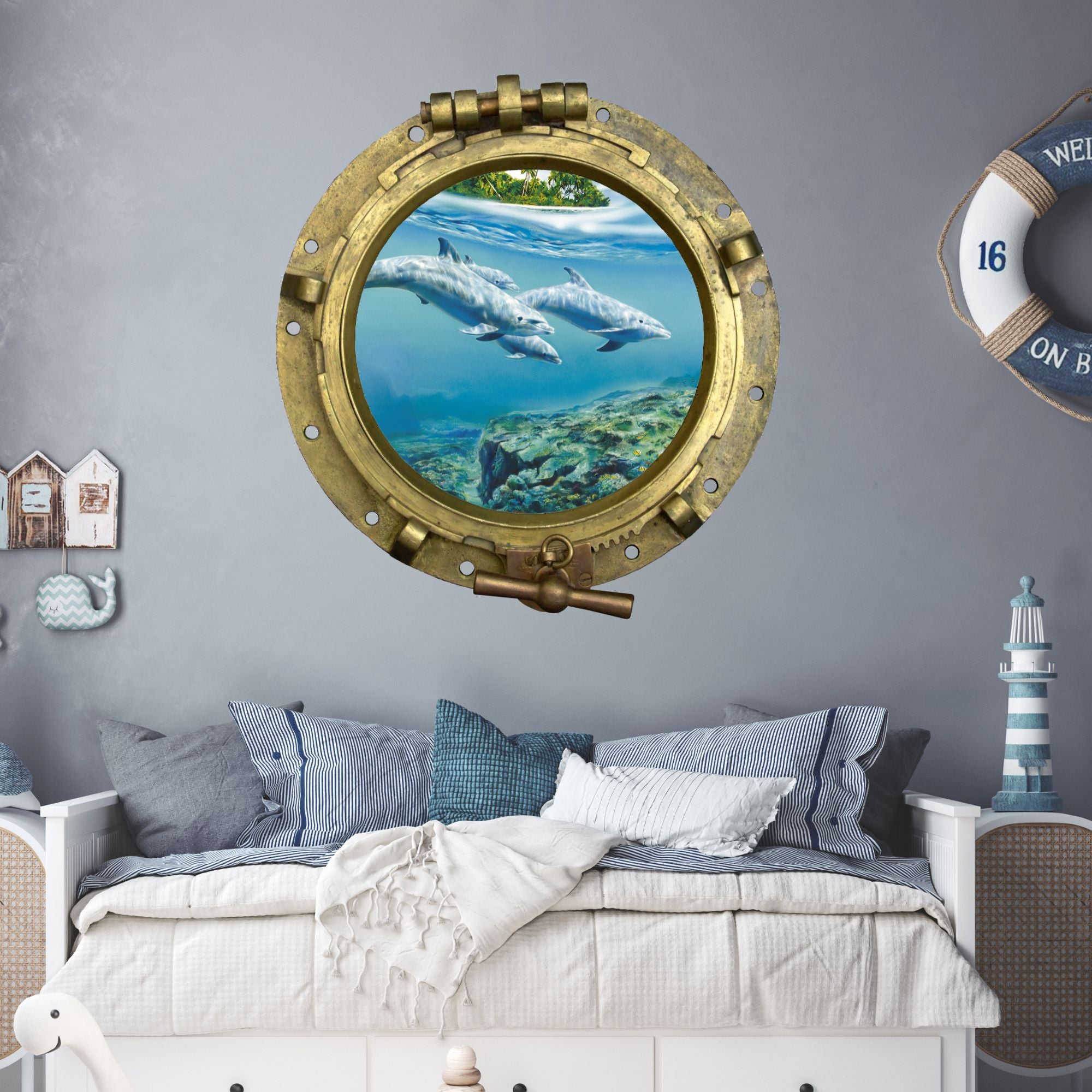 Wandtattoo Bullauge mit Delfinen