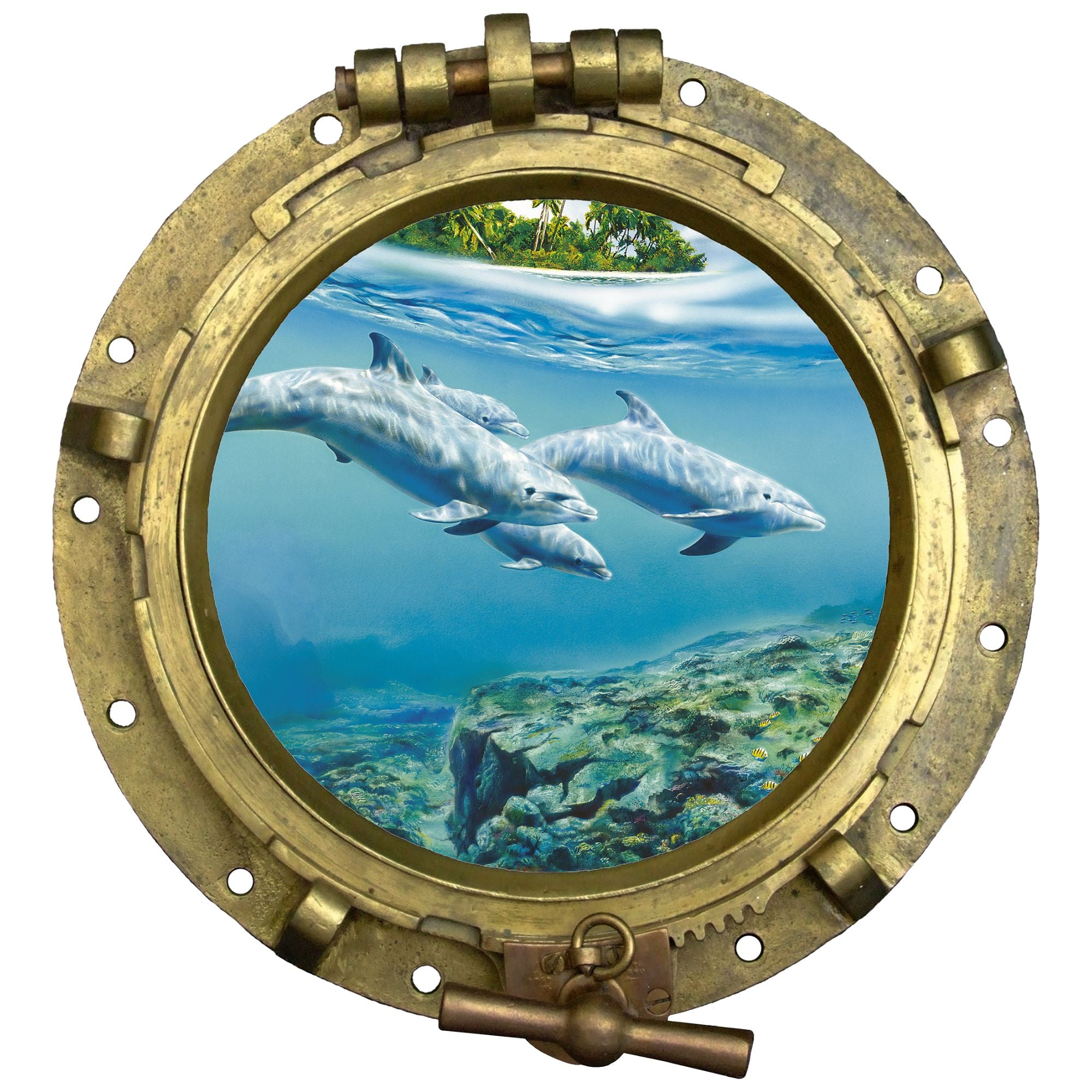 Wandtattoo Bullauge mit Delfinen