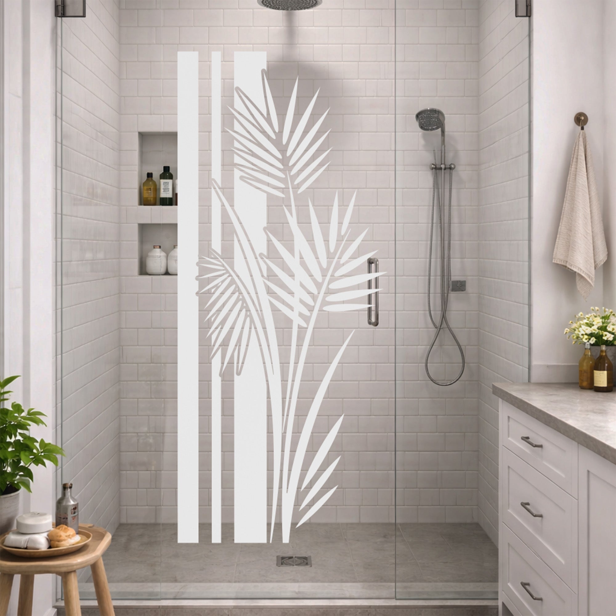 Fenstertattoo Wellness Banner mit Palmen-Blättern