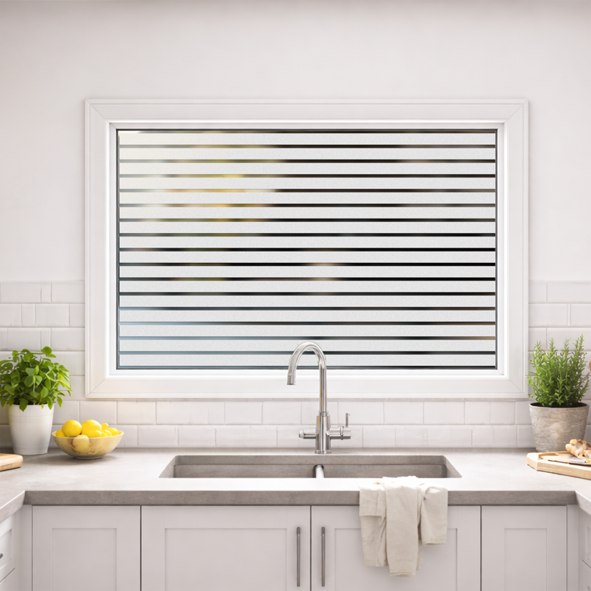Fensterfolie Streifen Sichtschutzfolie auf Küchenfenster – blickdicht und lichtdurchlässig