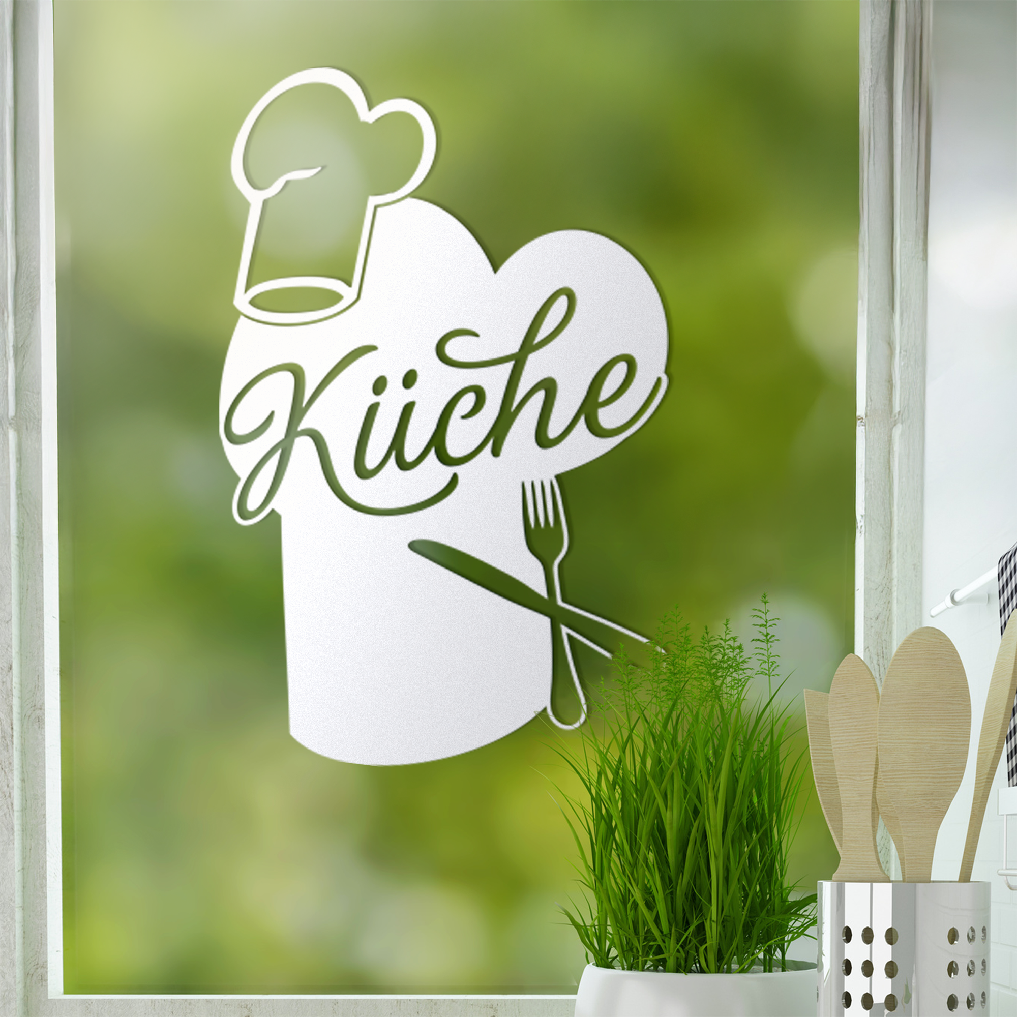 Glastür Aufkleber Küche mit Kochmütze