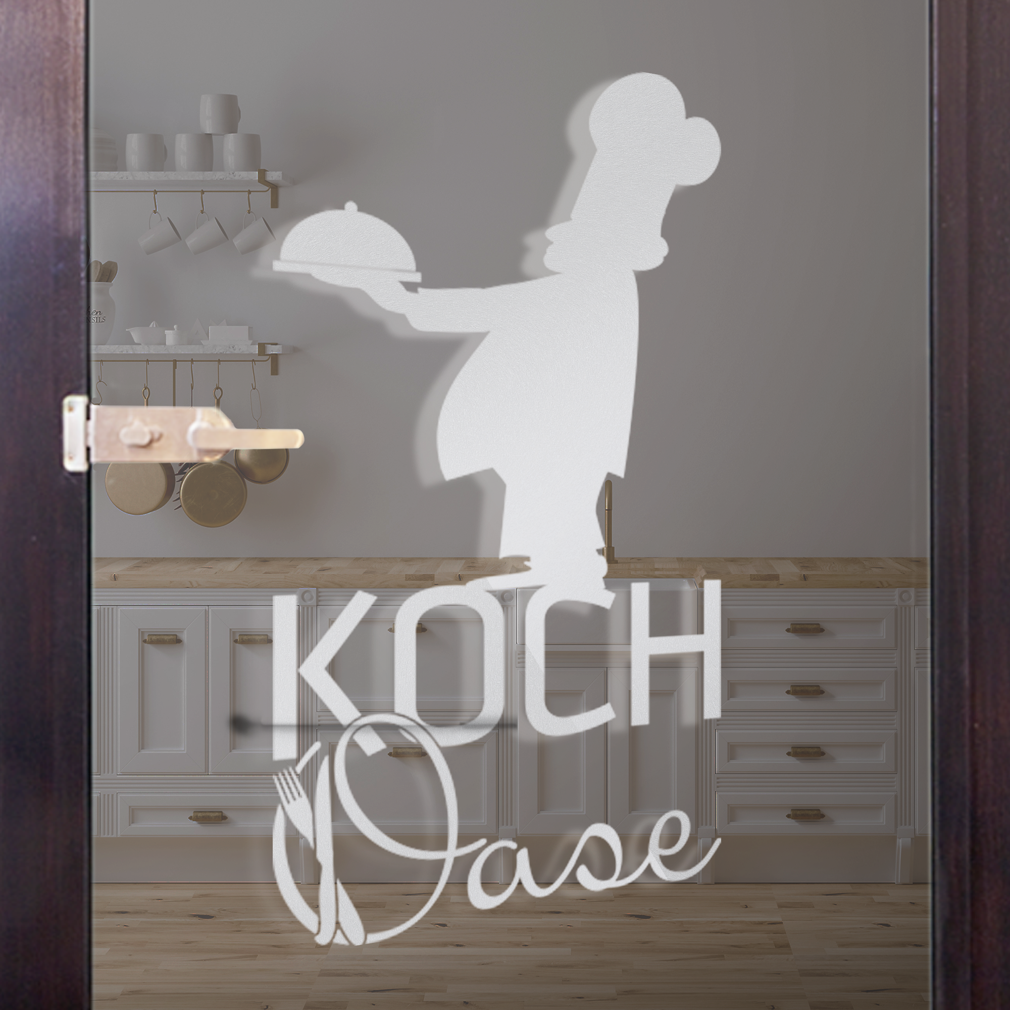 Glastür Aufkleber Koch Oase