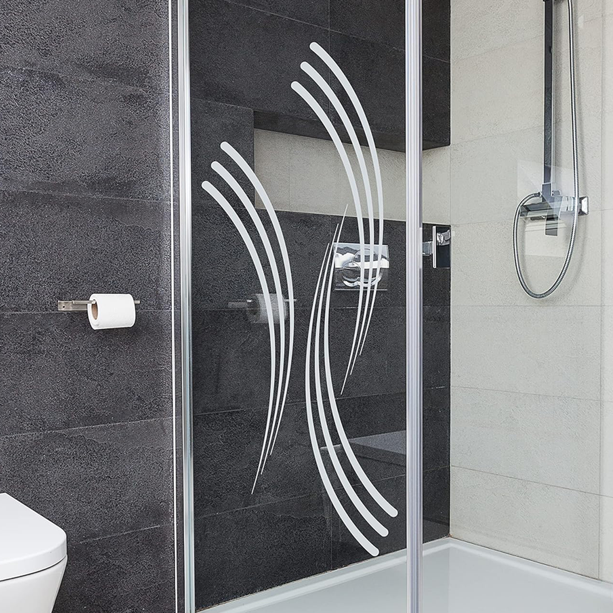 Duschkabine Aufkleber Geschwungene Retro - Streifen