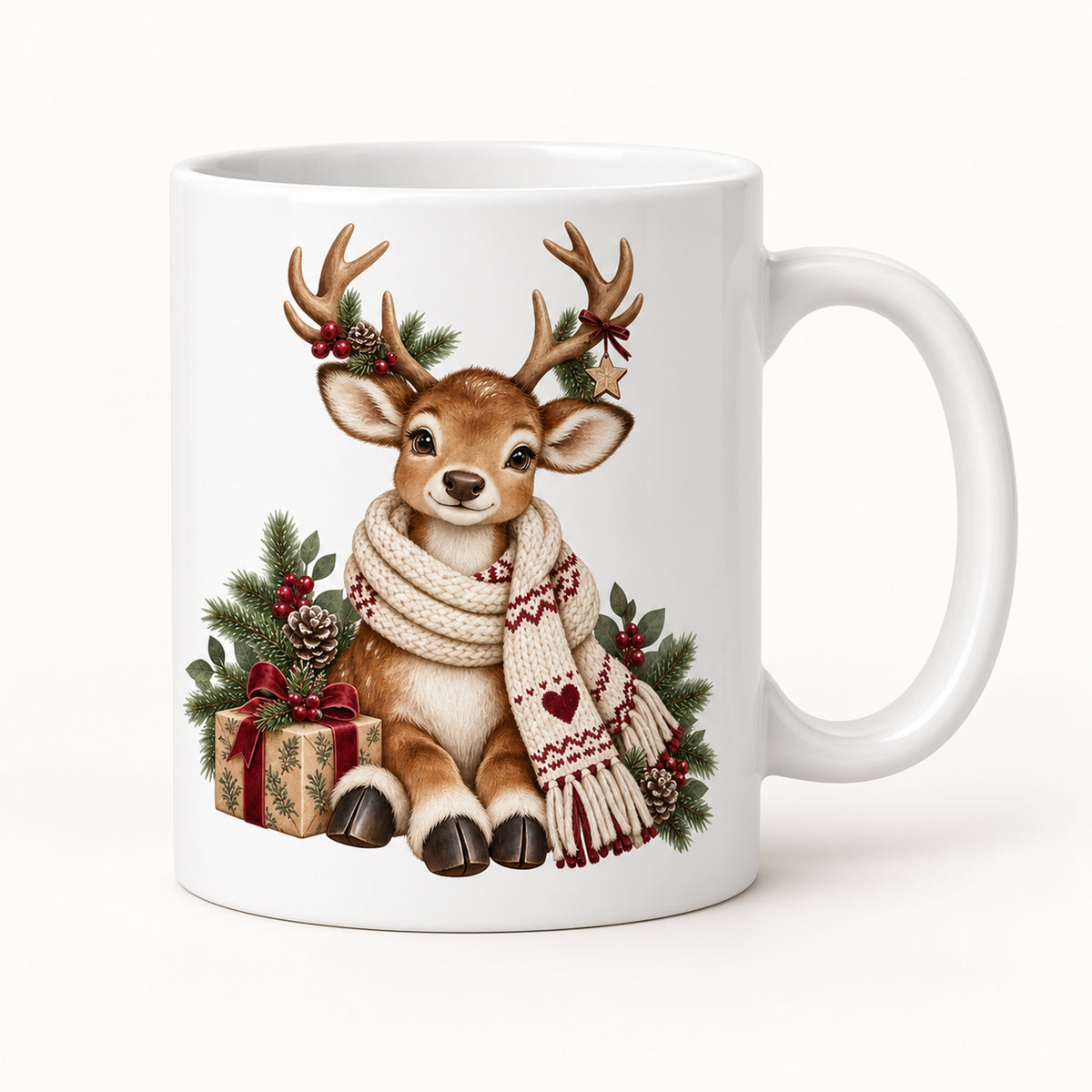 Personalisierte Weihnachtstasse mit Name – Rentier – Ansicht 1