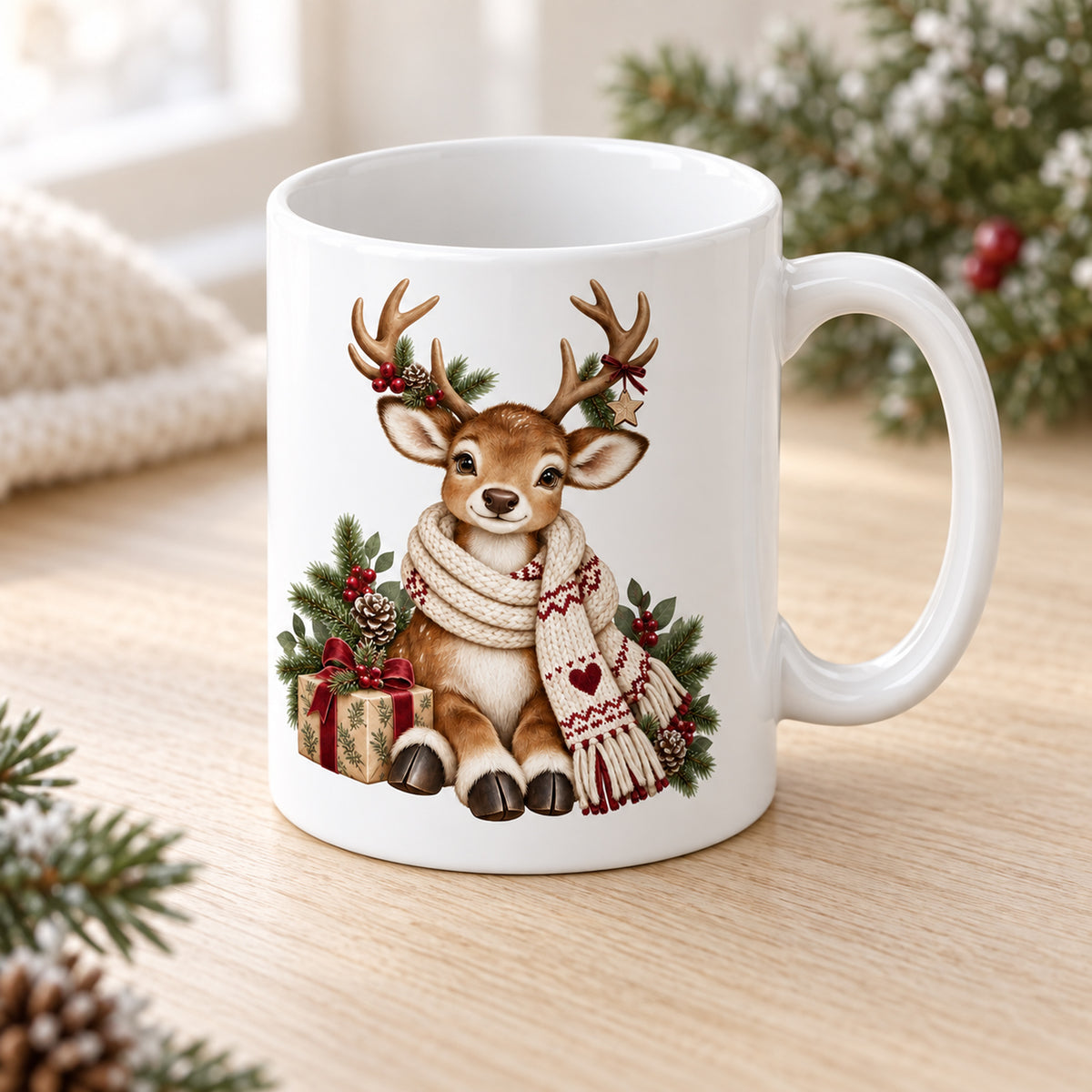 Personalisierte Weihnachtstasse mit Name – Rentier – Ansicht 3