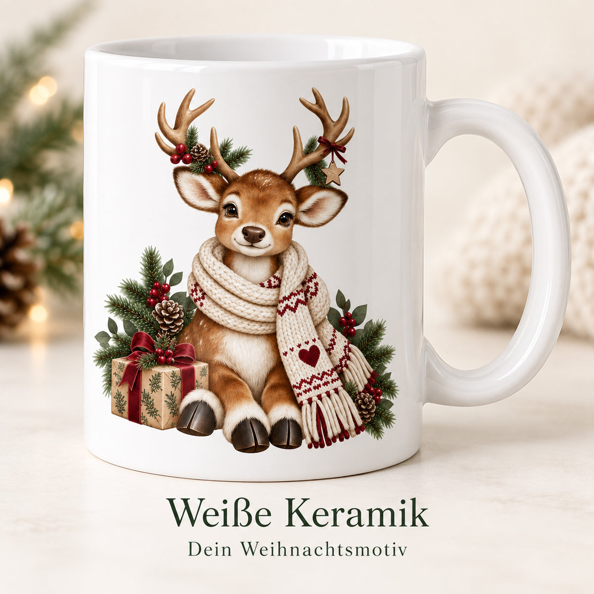 Personalisierte Weihnachtstasse mit Name – Rentier – Ansicht 4