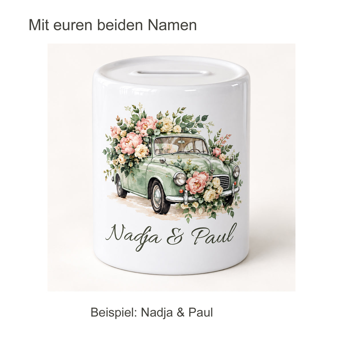 Salbei & Rosen: personalisierung der personalisierten Hochzeits-Spardose mit Nadja und Paul