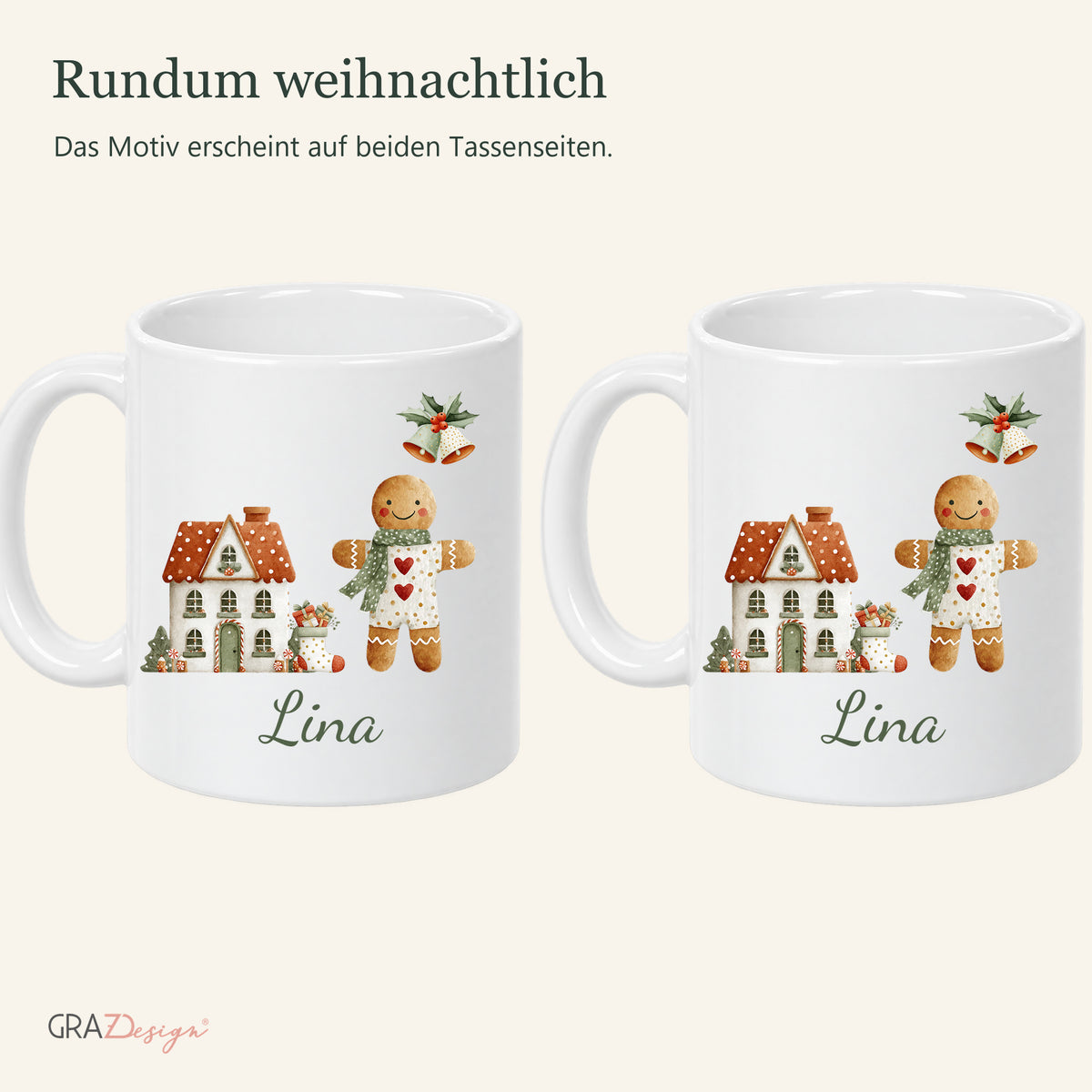 Lebkuchen-Weihnachten: personalisierte Weihnachtstasse mit Name Lina, Ansicht 6 von 8