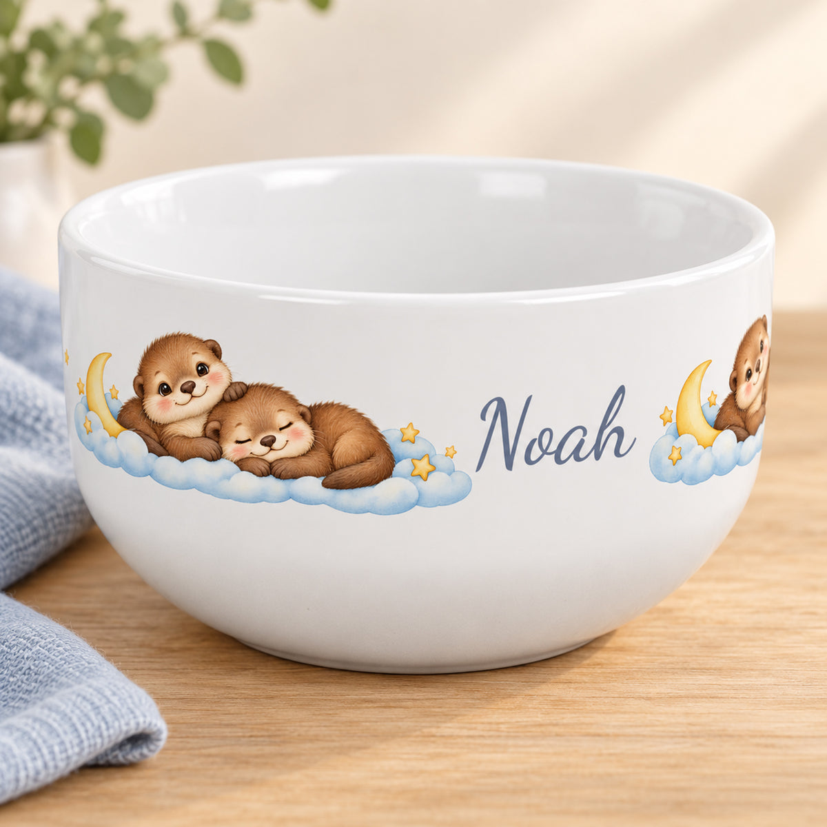 Vorderansicht – Müslischale Otter Sternenträume, Beispielname Noah