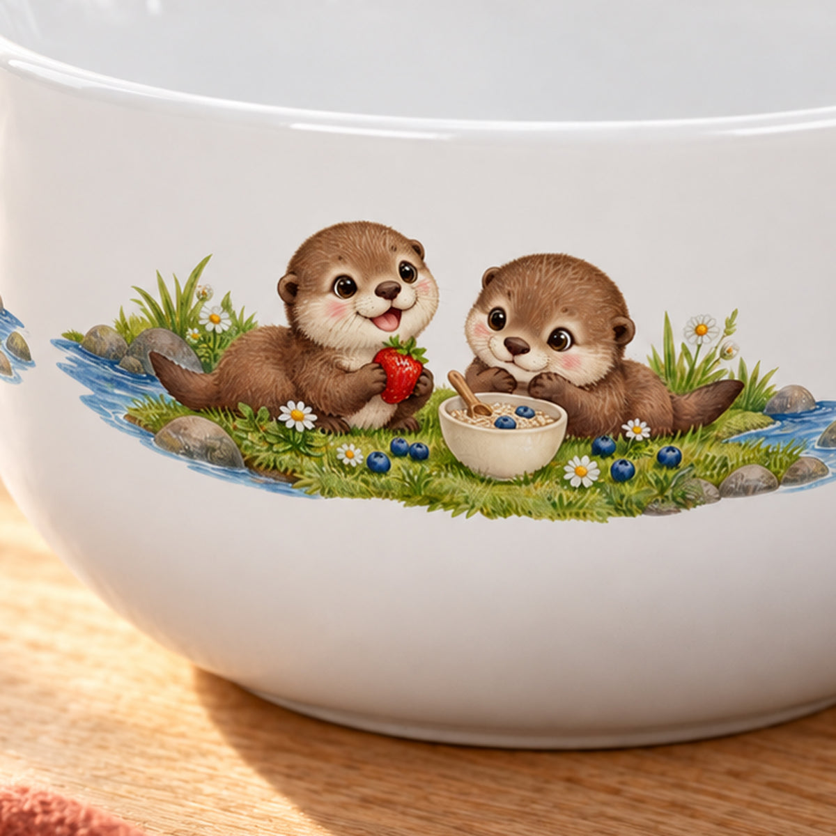 Nahaufnahme der Otterillustration – Müslischale Otter Kleines Frühstück, Beispielname Lina