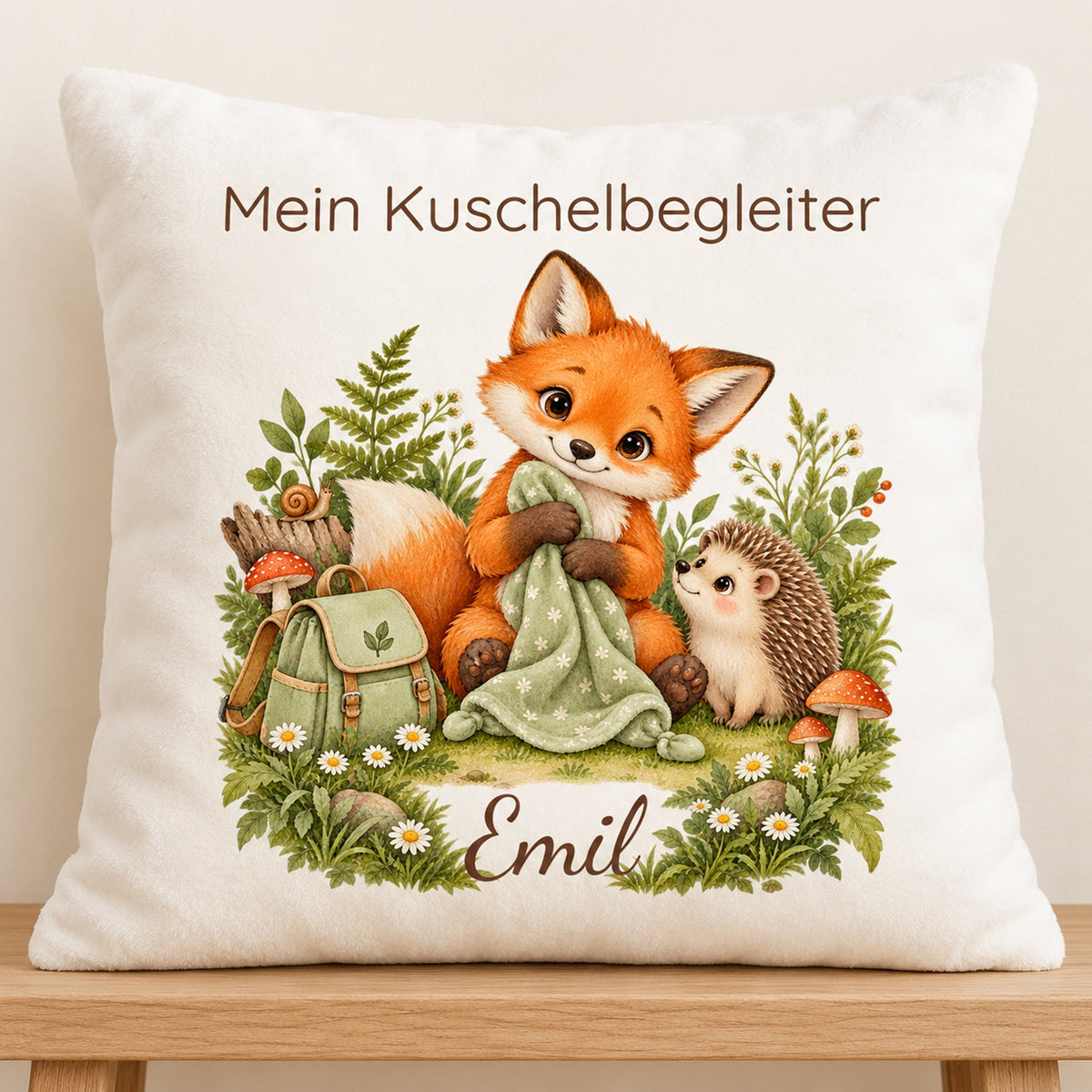 Personalisierter Fuchs-Kissenbezug mit Mein Kuschelbegleiter – Ansicht 1