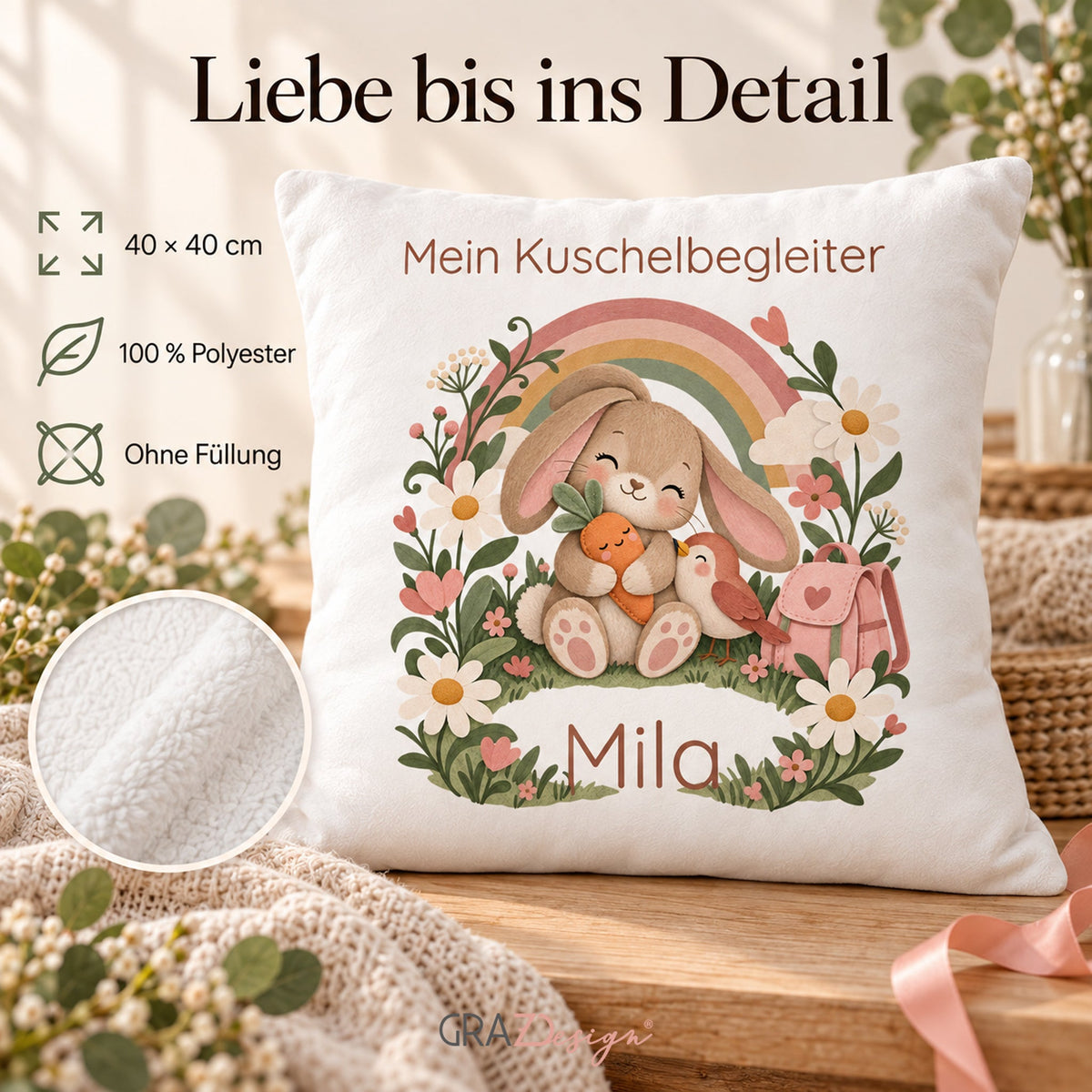 Personalisierter Hase-Kissenbezug mit Mein Kuschelbegleiter – Ansicht 4