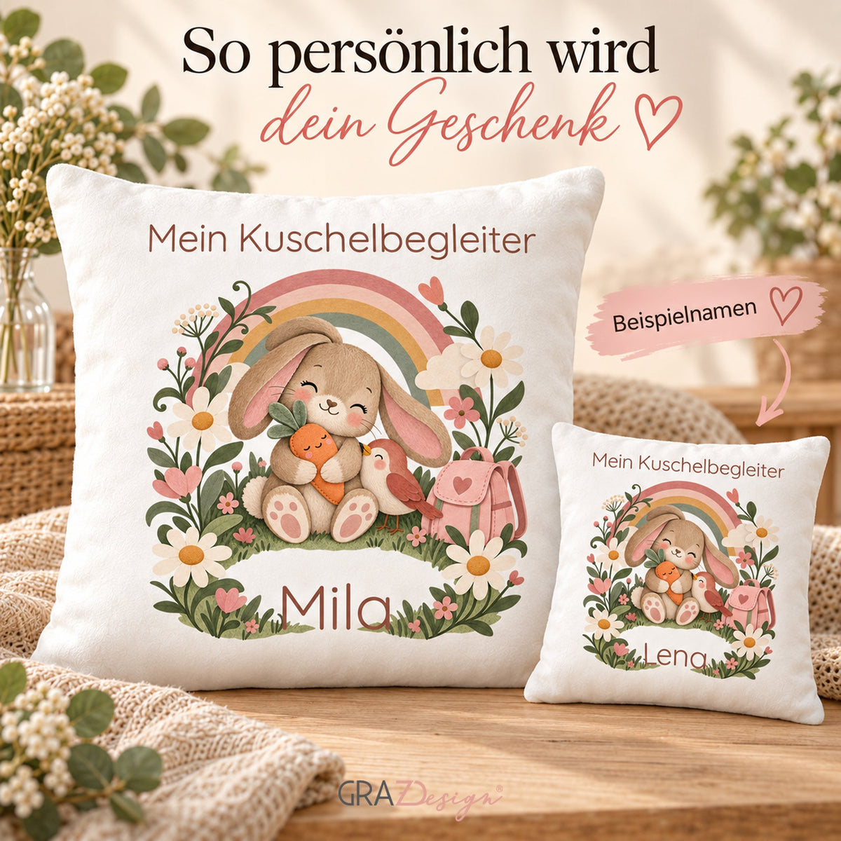 Personalisierter Hase-Kissenbezug mit Mein Kuschelbegleiter – Ansicht 5