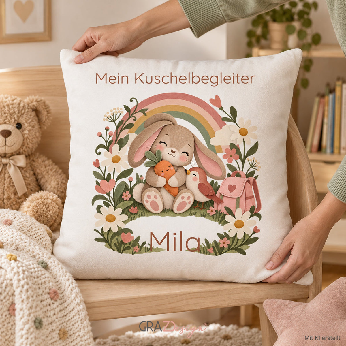 Personalisierter Hase-Kissenbezug mit Mein Kuschelbegleiter – Ansicht 7